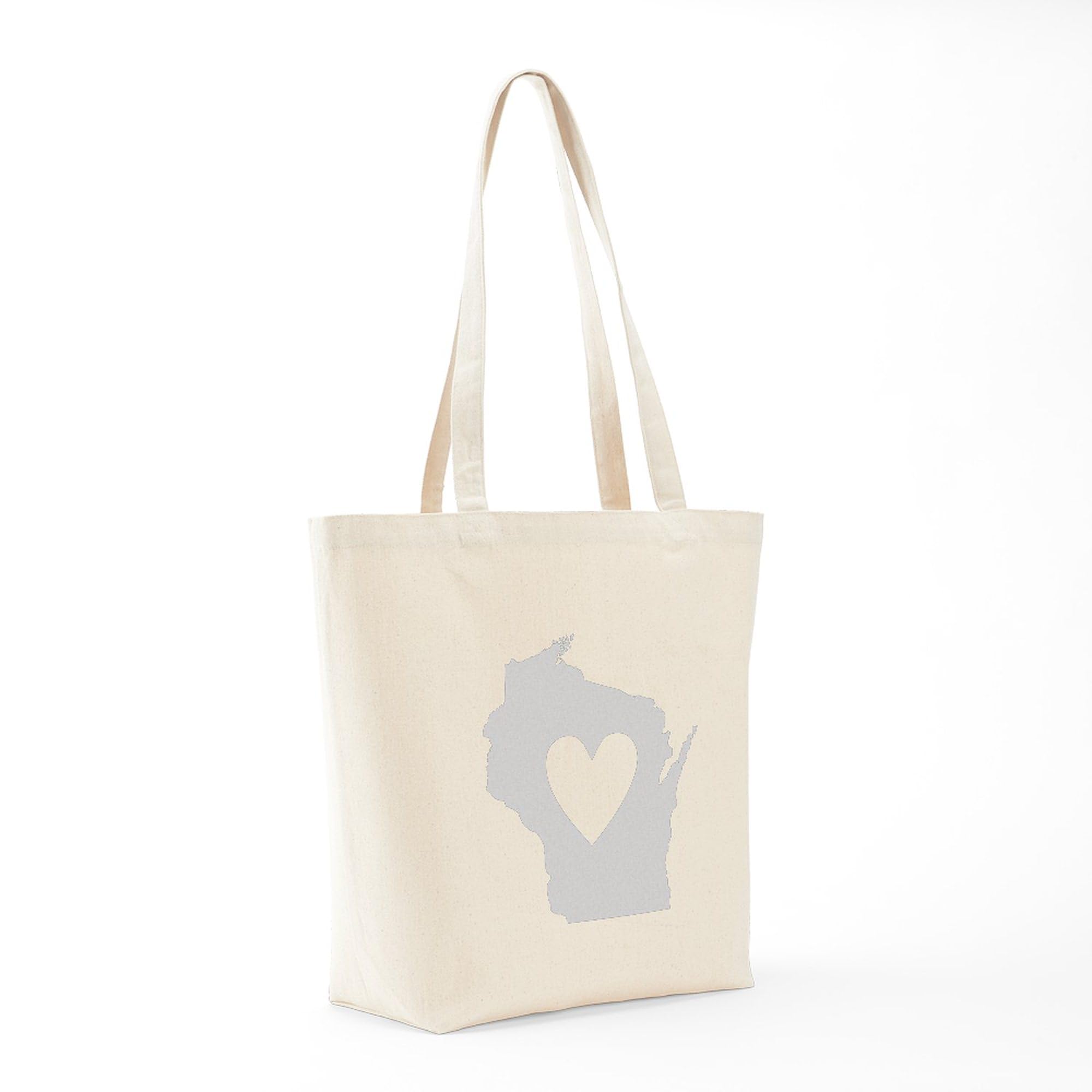 Wisconsin Heart Tote Bag - Natural Canvas Reusable Shopping Bag for Groceries, Beach & Travel | Eco-Friendly & Durable