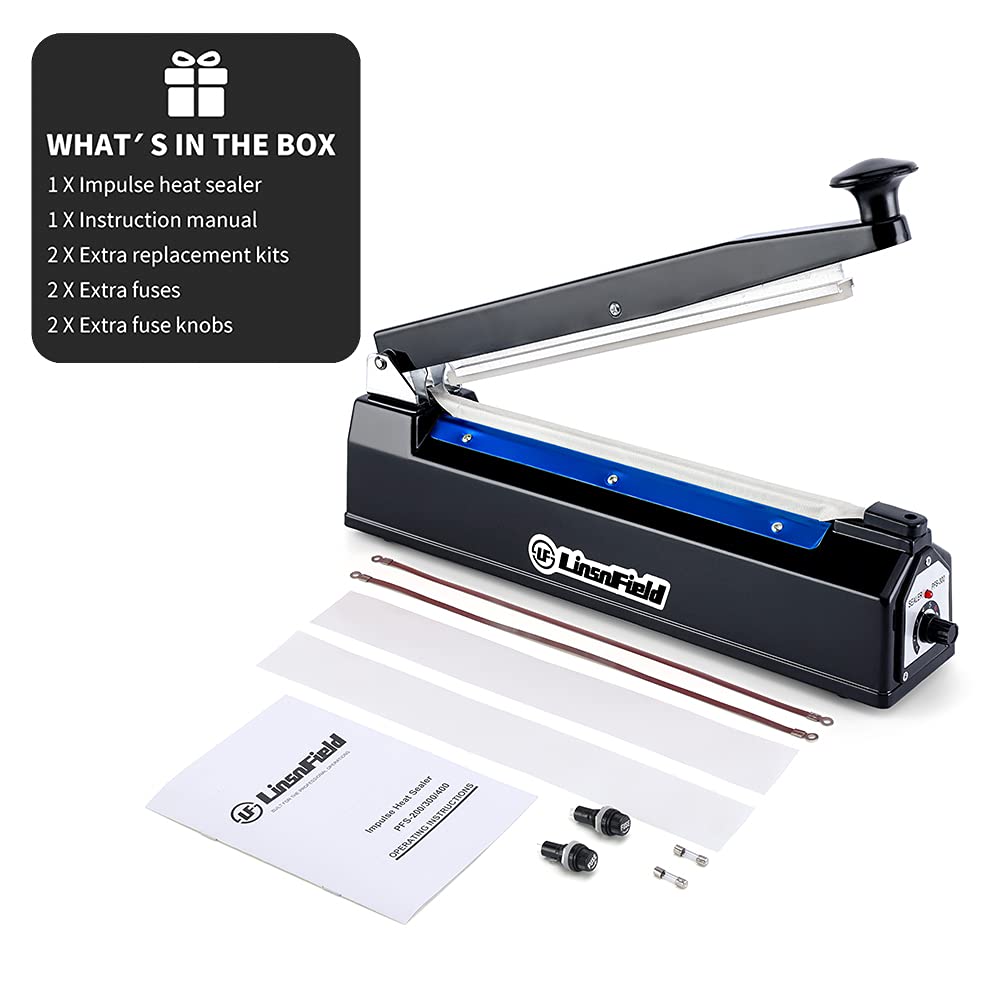 Sealer Pro - 16 Inch Impulse Heat Bag Sealer with 5mm Sealing Width | Patented Poly Bag Sealing Machine | Includes 2 Replacement Kits + Extra Fuse | Black | Ideal for Food Packaging, Retail, and Shipping Protection