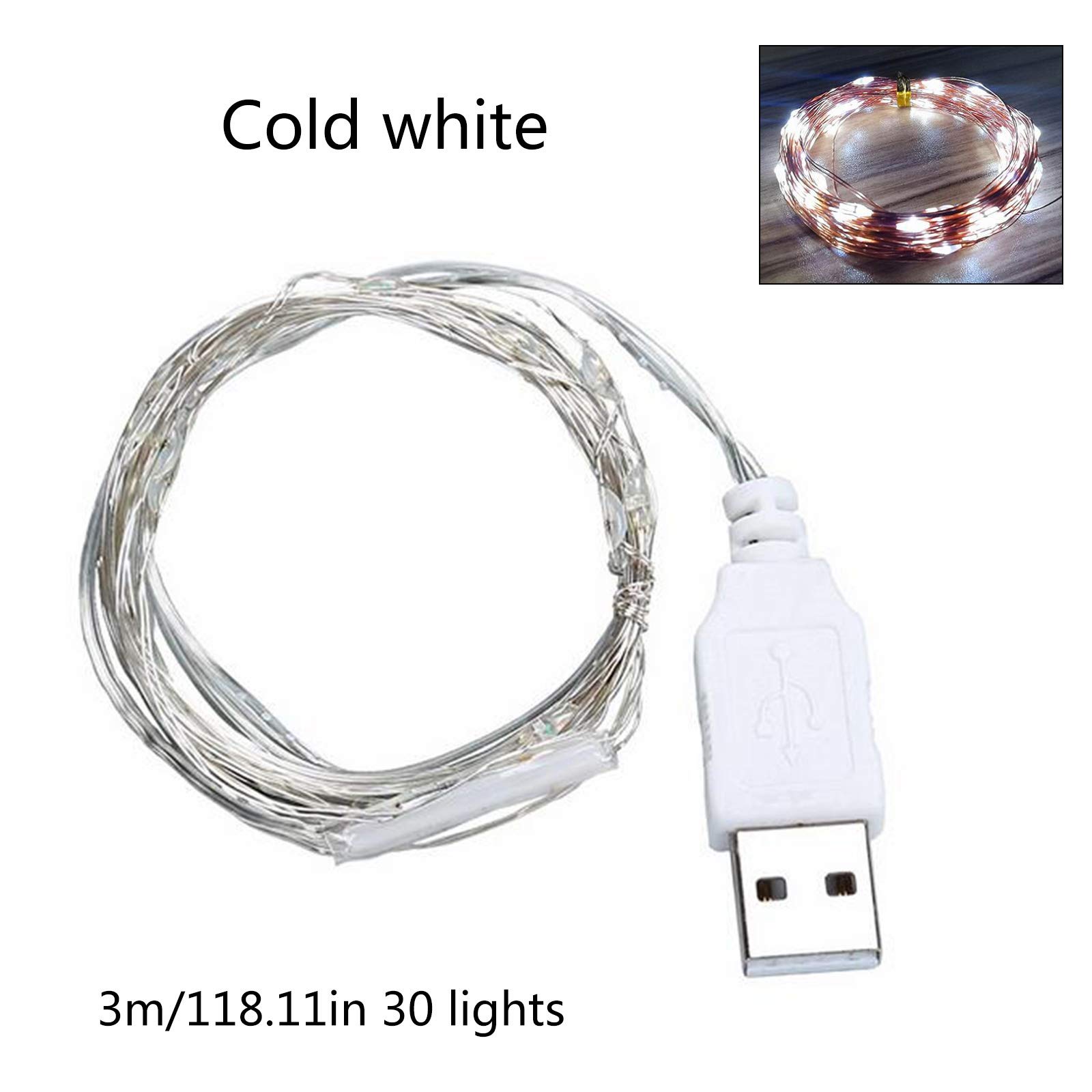 30 LED 9ft USB Fairy String Lights - Silver Wire Christmas Wedding Party Decorations for Indoor Outdoor Home Garden Bedroom Patio Decor