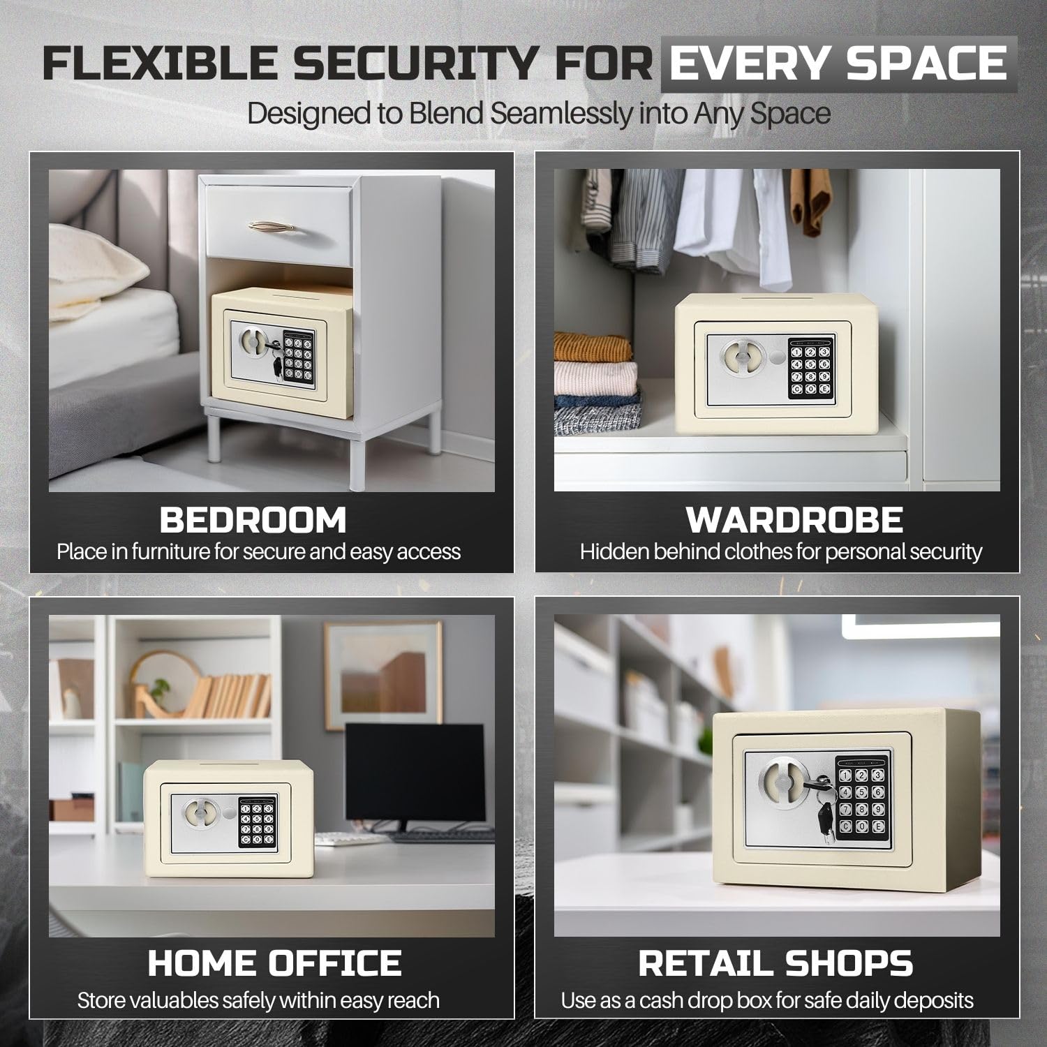 Flexzion Small Electronic Safe Box with Digital Keypad Lock - Secure Money Drop Safe for Home, Office & Cabinet Use - 12