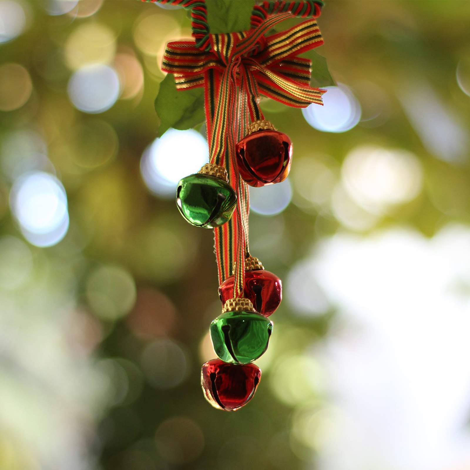 SAVITA 240Pcs Christmas Jingle Bells (0.5inch) - 80Pcs Red, Gold, Green Bells with 20m Red Rope for DIY Crafts, Wreath Making, Holiday Decorations, Necklace Jewelry, Home Party & Gift Wrapping Supplies