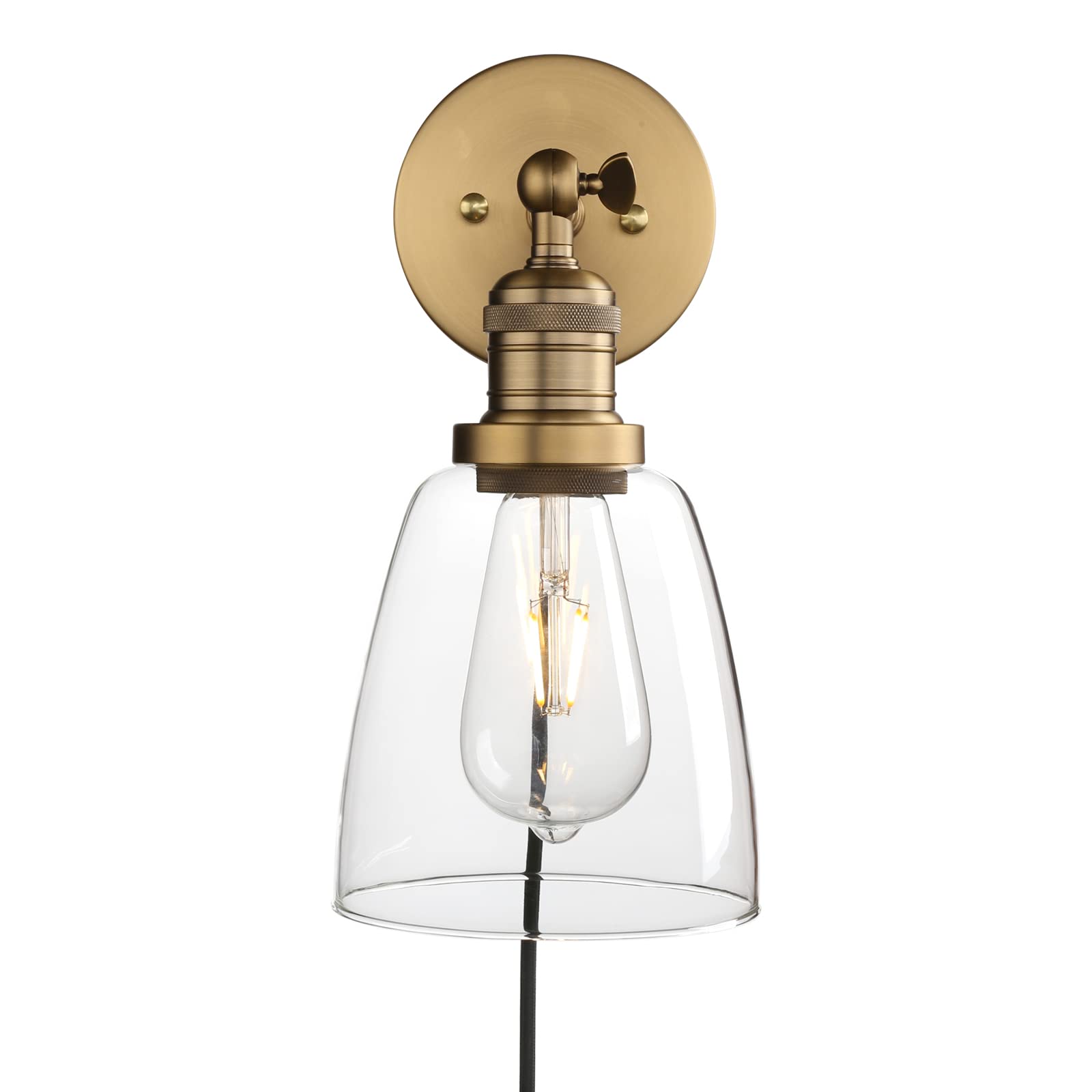 Phansthy Plug-in Wall Sconce with Switch - Antique Bronze Wall Lamp with 5.5 Inch Glass Shade for Bedroom, Living Room & Hallway Lighting