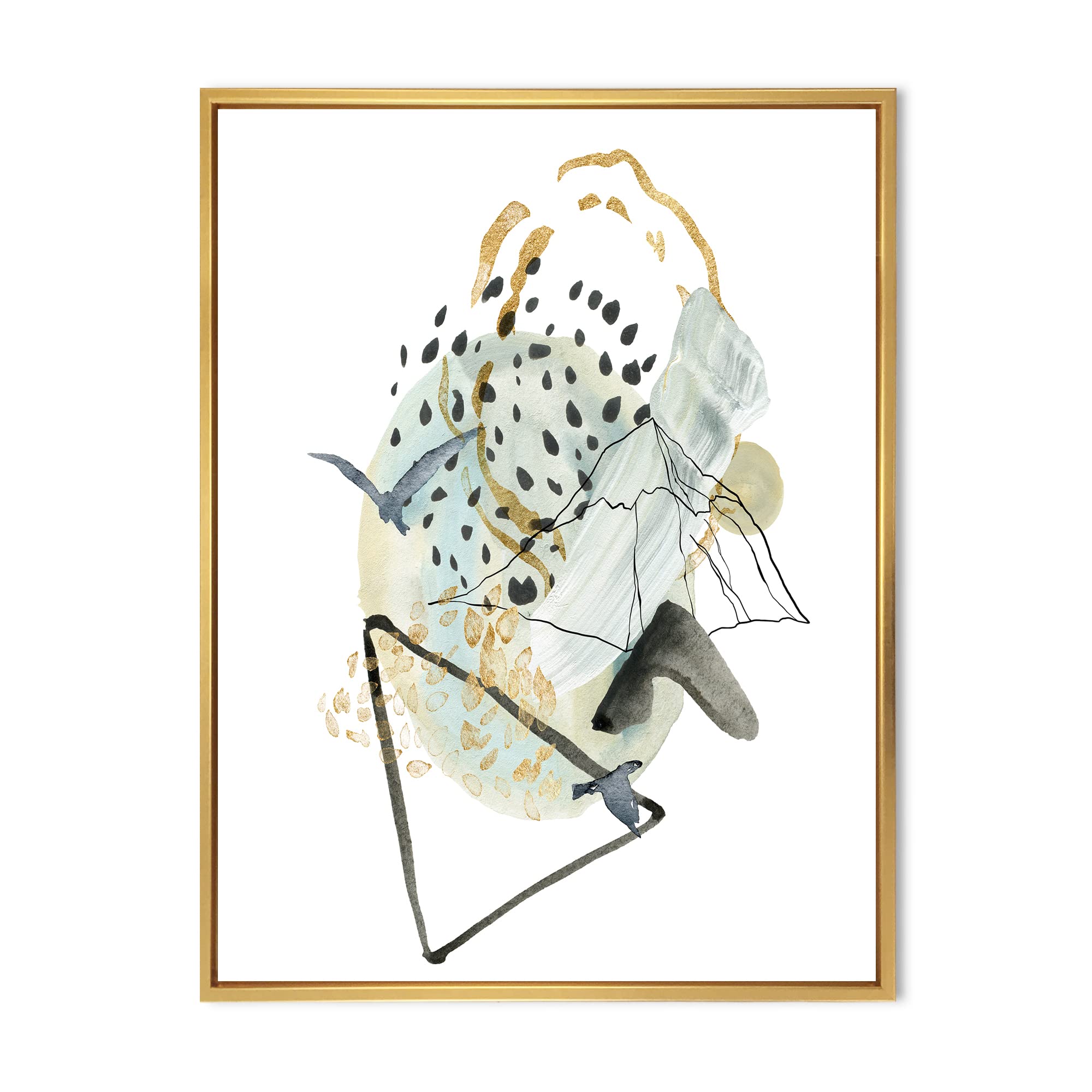 Abstract Landscape Gouache Painting with Mountain Bird - Modern Framed Canvas Wall Art Print for Living Room, Bedroom & Office Decor