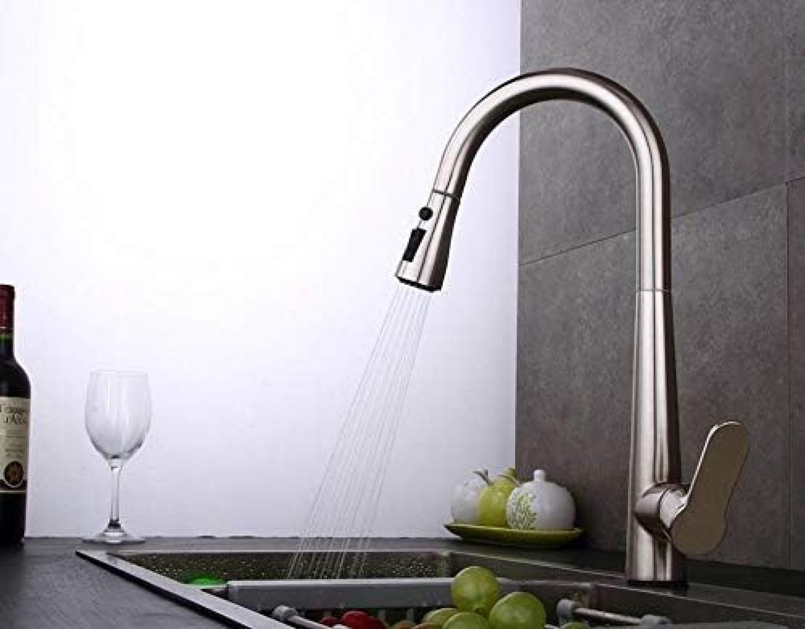 CRJUS 1 Set Stainless Steel Pull Out Kitchen Faucet with Swivel Spout - High Arc Water Mixer Tap for Sink - Perfect for Modern Kitchens, Dishwashing & Food Prep