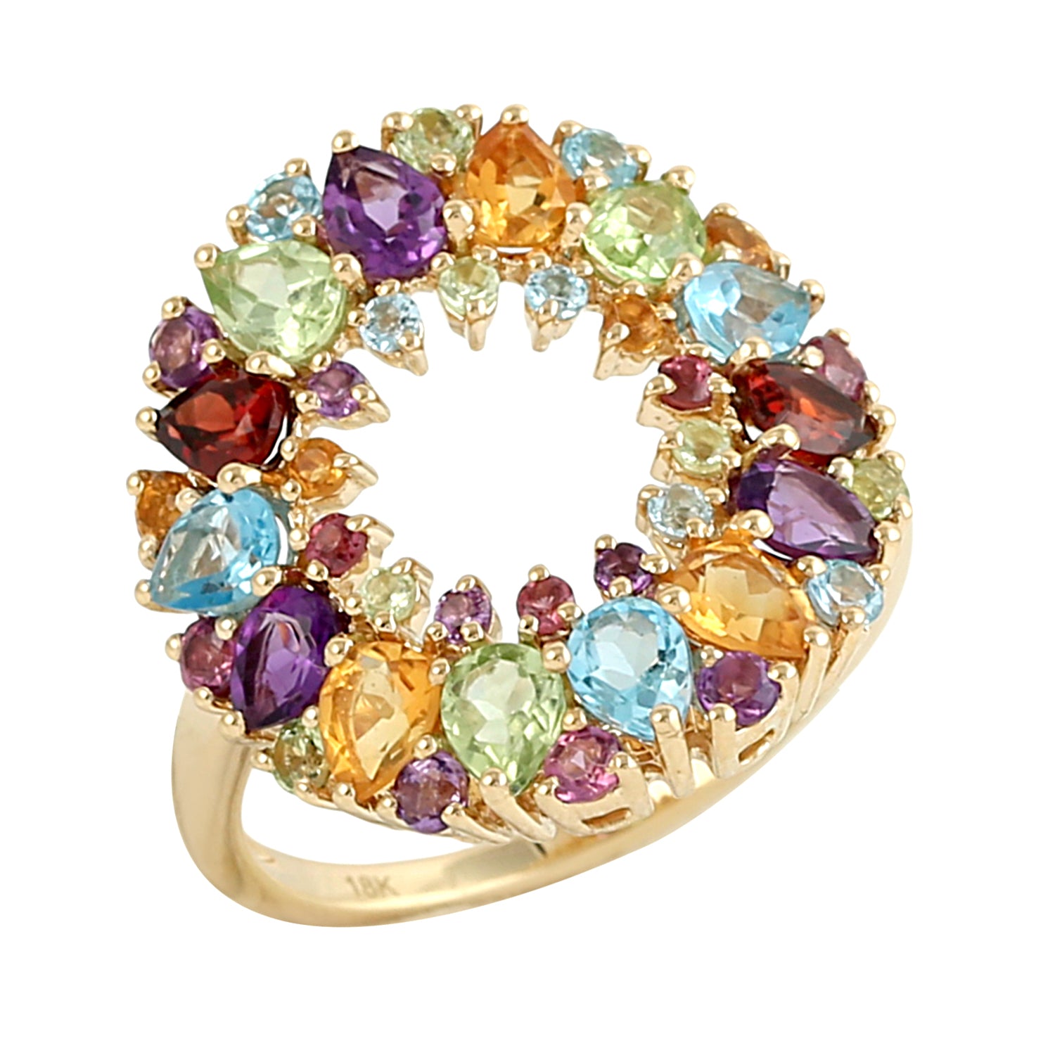 18K Yellow Gold Citrine Pear Cut Amethyst Multi Gemstone Cocktail Ring for Women | Elegant Statement Jewelry for Parties, Weddings & Special Occasions