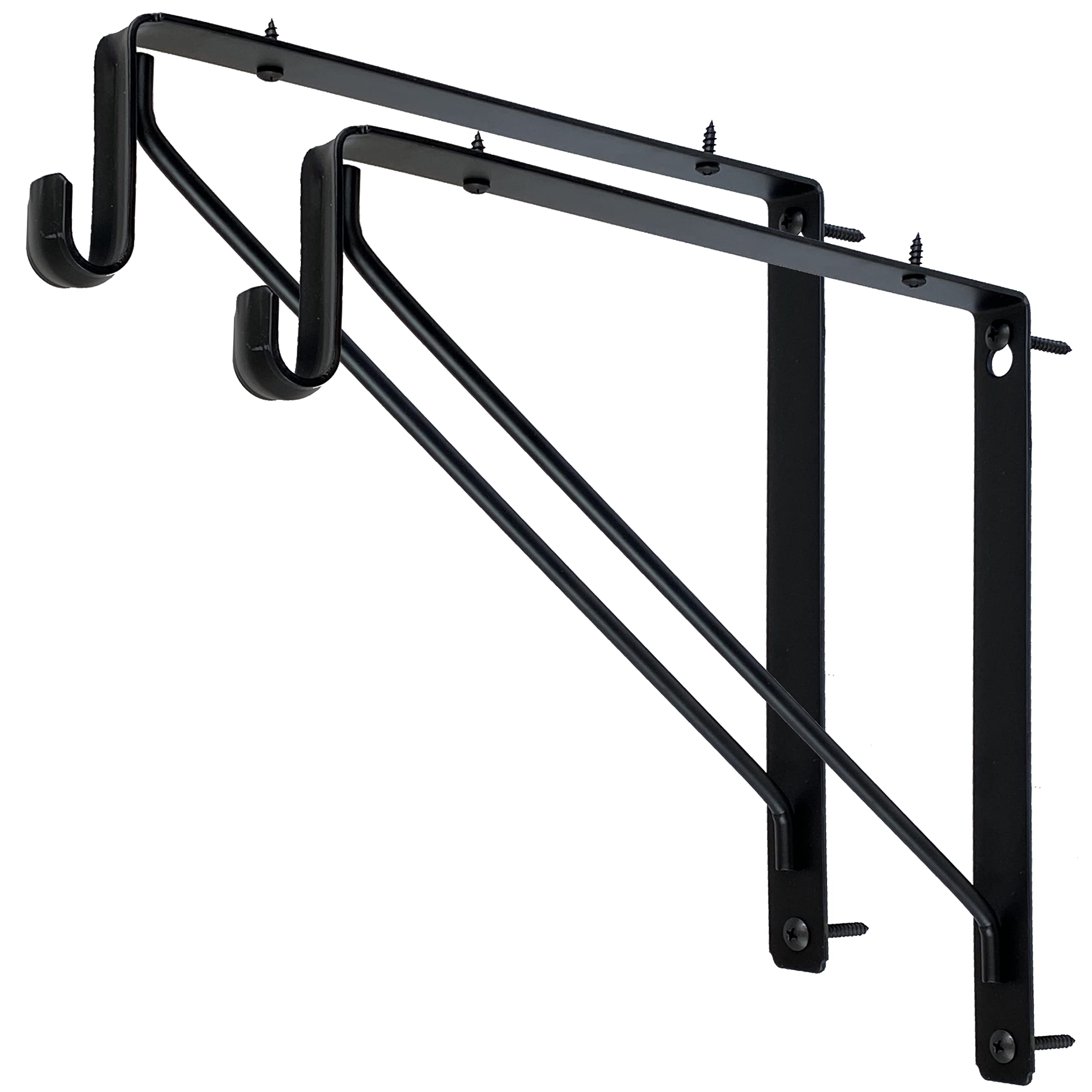 Heavy Duty Welded Oval Closet Rod & Shelf Support Bracket - Matte Black (2 Pack) | Sturdy Closet Organization for Hanging Clothes, Towels & Storage