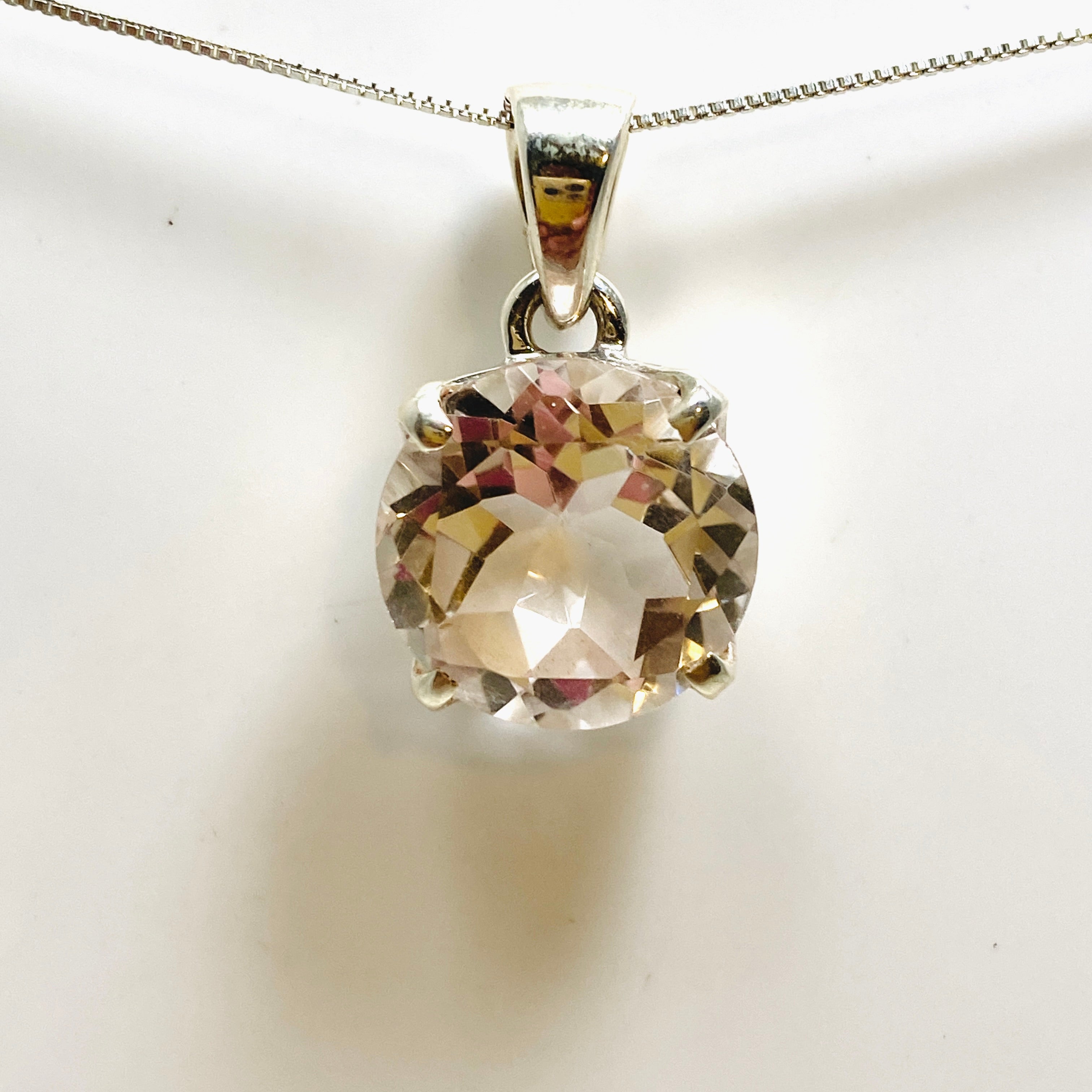 Clear Quartz Round Faceted Pendant Necklace - Natural Healing Crystal Jewelry for Meditation, Energy Cleansing & Chakra Balancing | PPGJ910