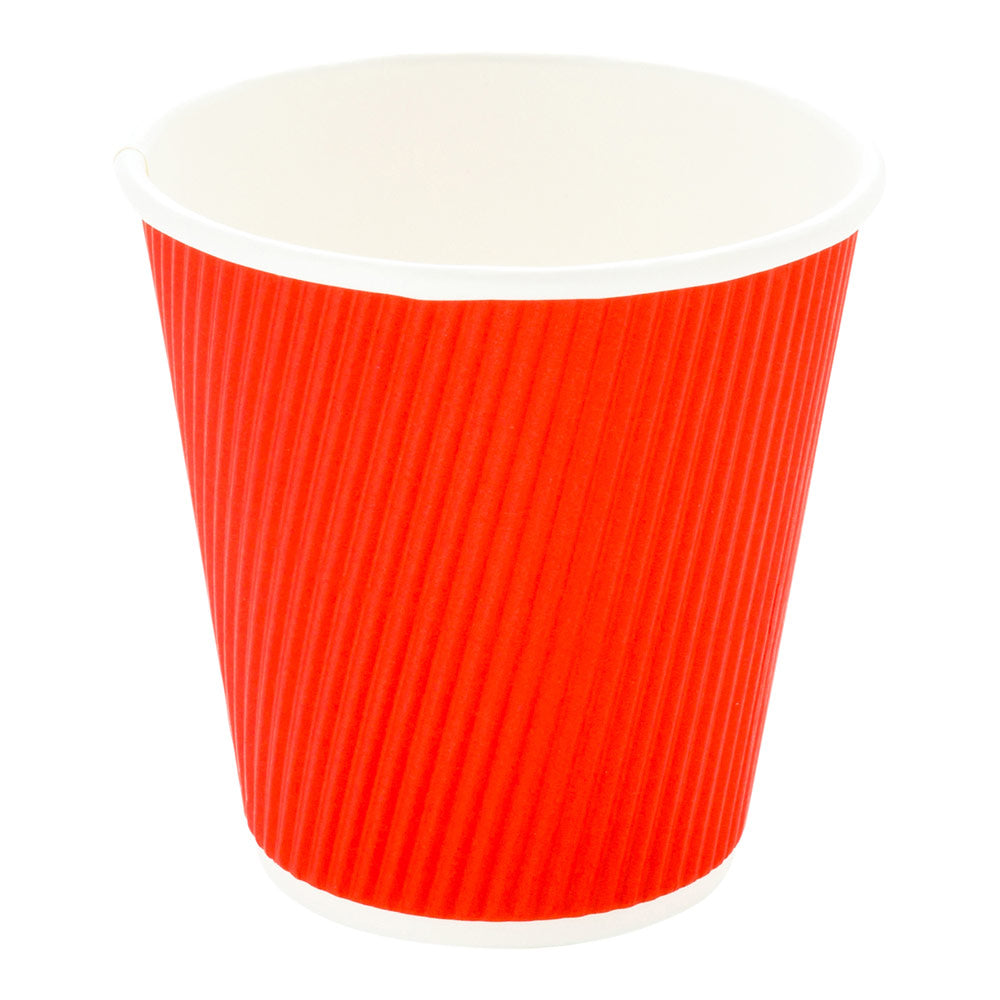 8 oz Red Paper Coffee Cups with Ripple Wall - 3.5