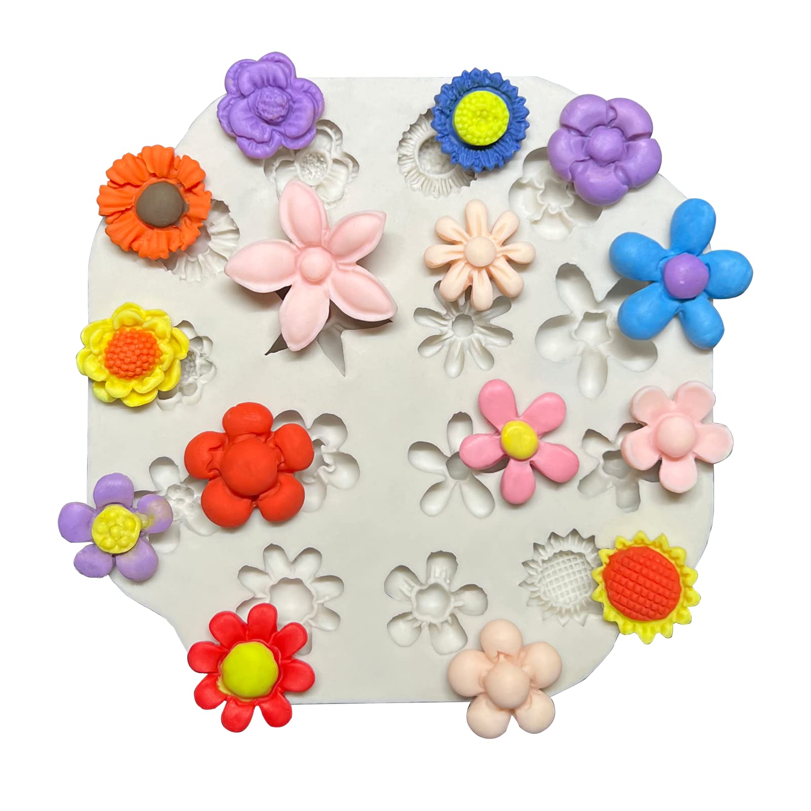 Premium 2Pcs Polymer Clay Molds for Jewelry Making - Daisy, Sunflower & Rose Miniature Silicone Molds (15 Flowers) | DIY Earrings, Pendants & Craft Decorations | Perfect for Resin Art, Polymer Clay Projects & Handmade Jewelry Gifts