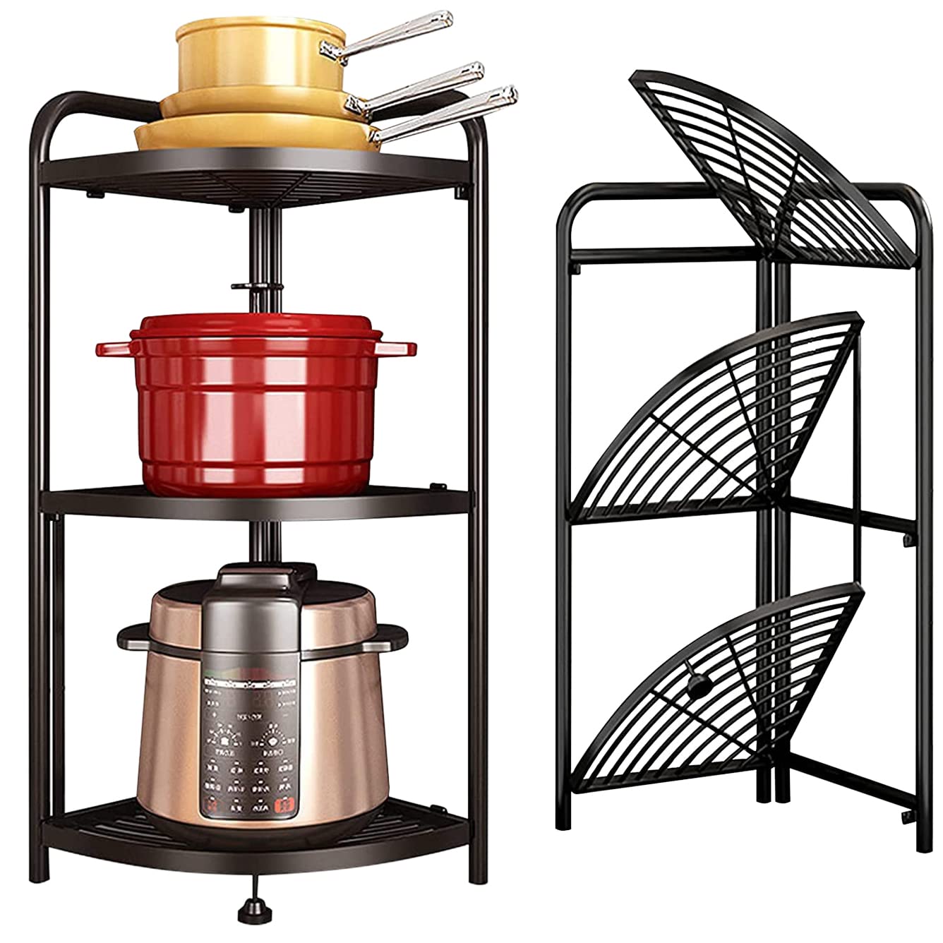 3-Tier Metal Kitchen Shelf Organizer with PVC Pads - Space Saving Storage Rack for Corner
