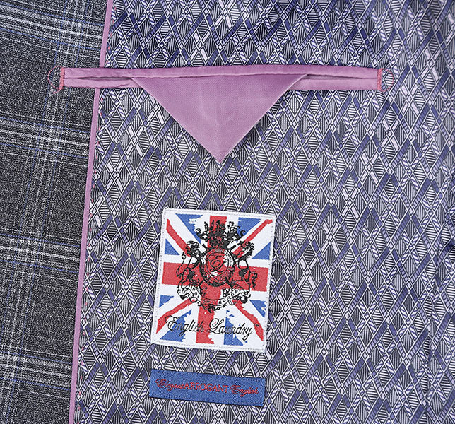 English Laundry Gray & White Blue Check Slim Fit Suit for Men - Perfect for Weddings, Business Meetings & Formal Events