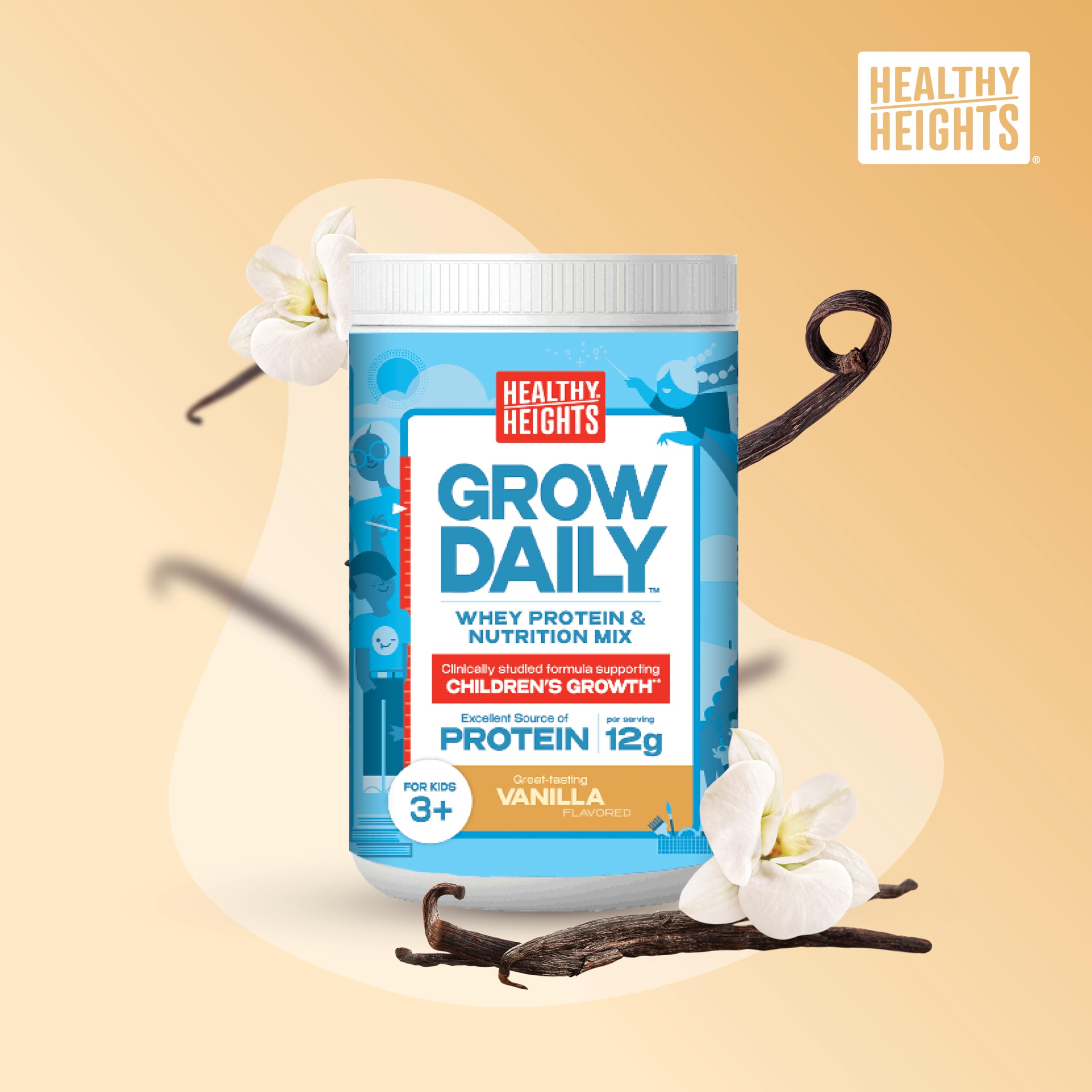 Healthy Heights Grow Daily Kids Protein Drink Mix (Vanilla) - High Protein Shake for Children Ages 3+ | Supports Growth & Development | Perfect for Breakfast, School Lunches & After-School Snacks