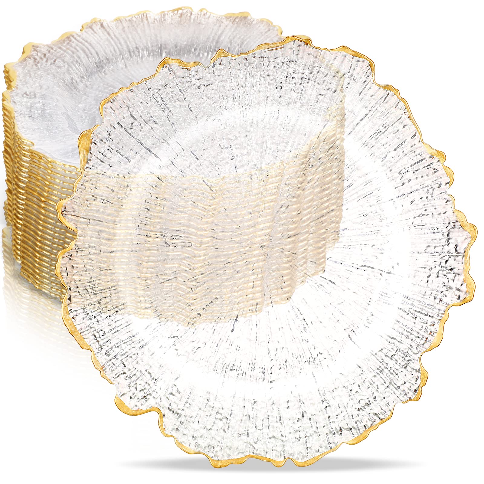 25 Pack 13 Inch Gold Plastic Charger Plates - Round Decorative Dinner Plates for Wedding, Holiday Party & Catering Events - Elegant Tabletop Decor for Home Kitchen & Special Occasions