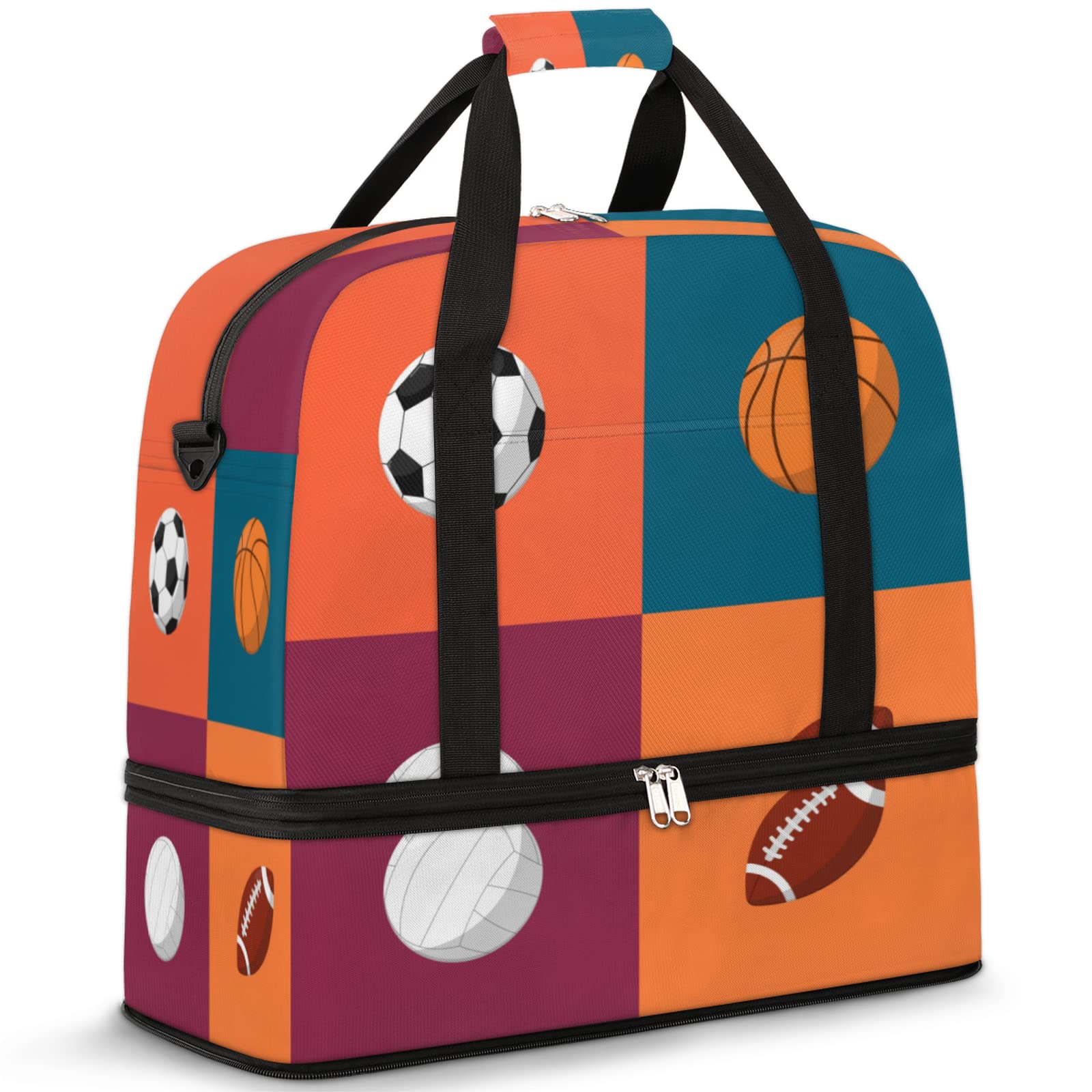 **Large Waterproof Sports Gym Bag with Wet Pocket & Shoes Compartment - Durable Volleyball Football Travel Duffel Bag for Men & Women - Perfect for Gym, Travel & Overnight Weekender**
