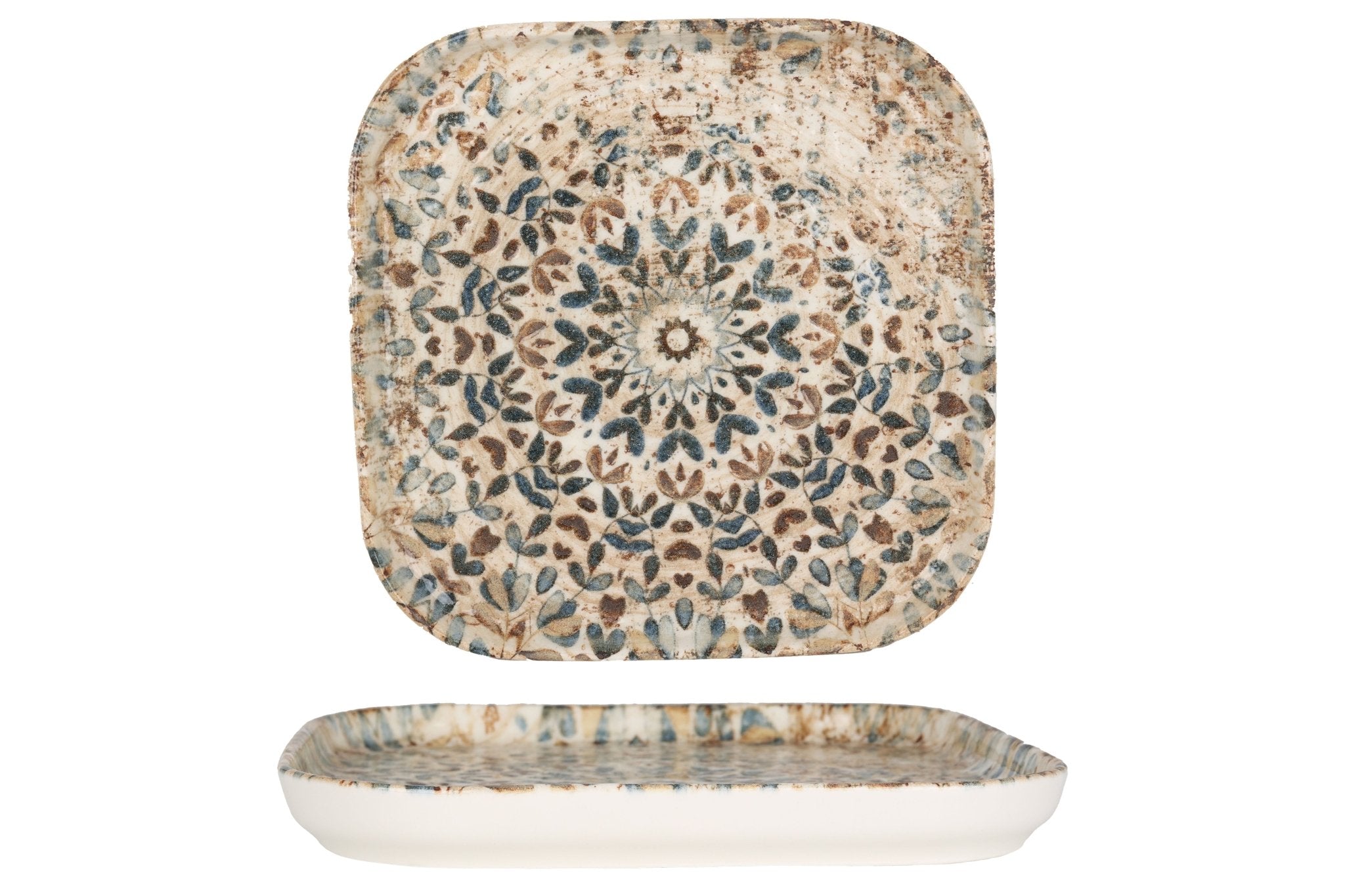Aztec Service Plate 17x17 cm - Handcrafted Ceramic Appetizer Dish for Tacos, Nachos & Tapas - Perfect for Parties, Dining & Home Decor