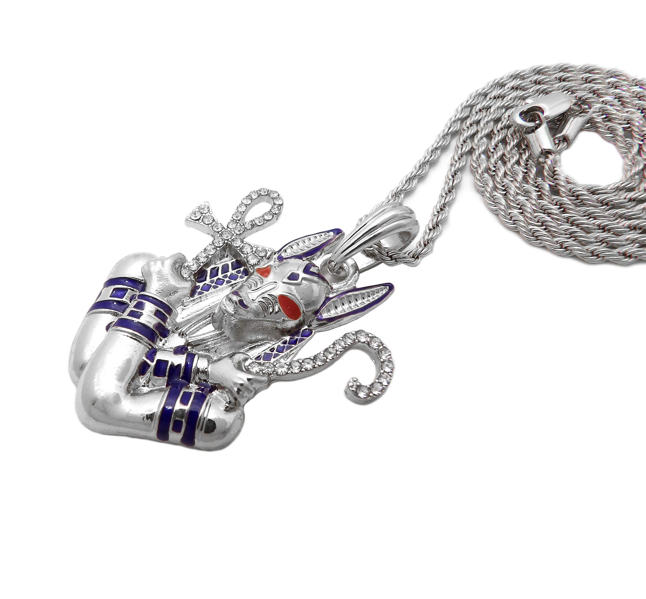 18K White Gold Iced Egyptian Anubis Pendant with 18