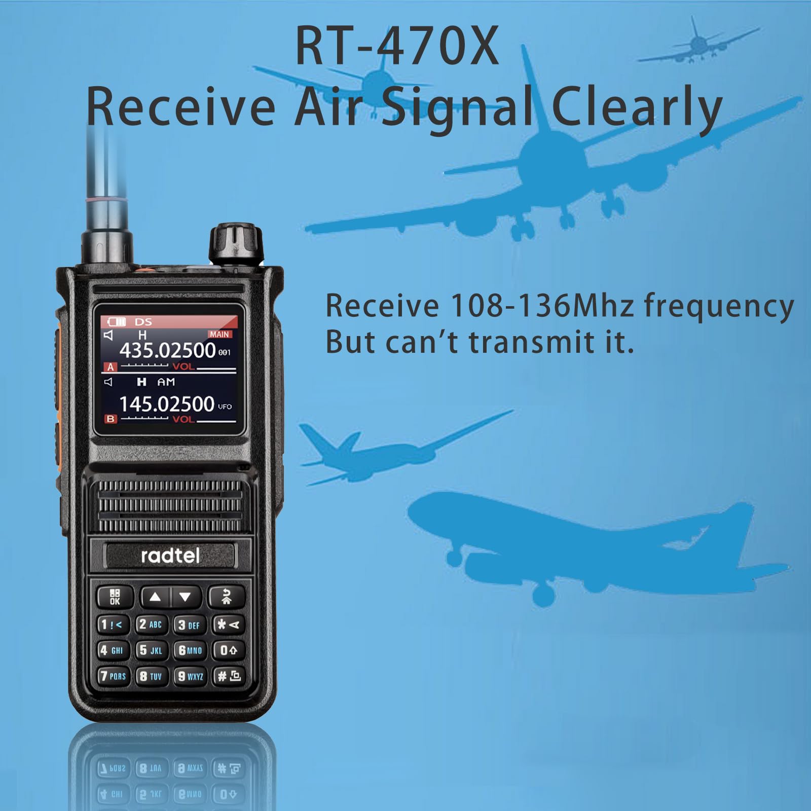 Radtel RT-470X Multi-Band Ham Radio - 256CH Aviation Air Band & NOAA Marine Walkie Talkie - Long Range Handheld Transceiver with USB-C & Wireless Copy Frequency - 2800mAh Battery (Standard) - Perfect for Outdoor Adventures, Emergency Communication & Aviation Enthusiasts