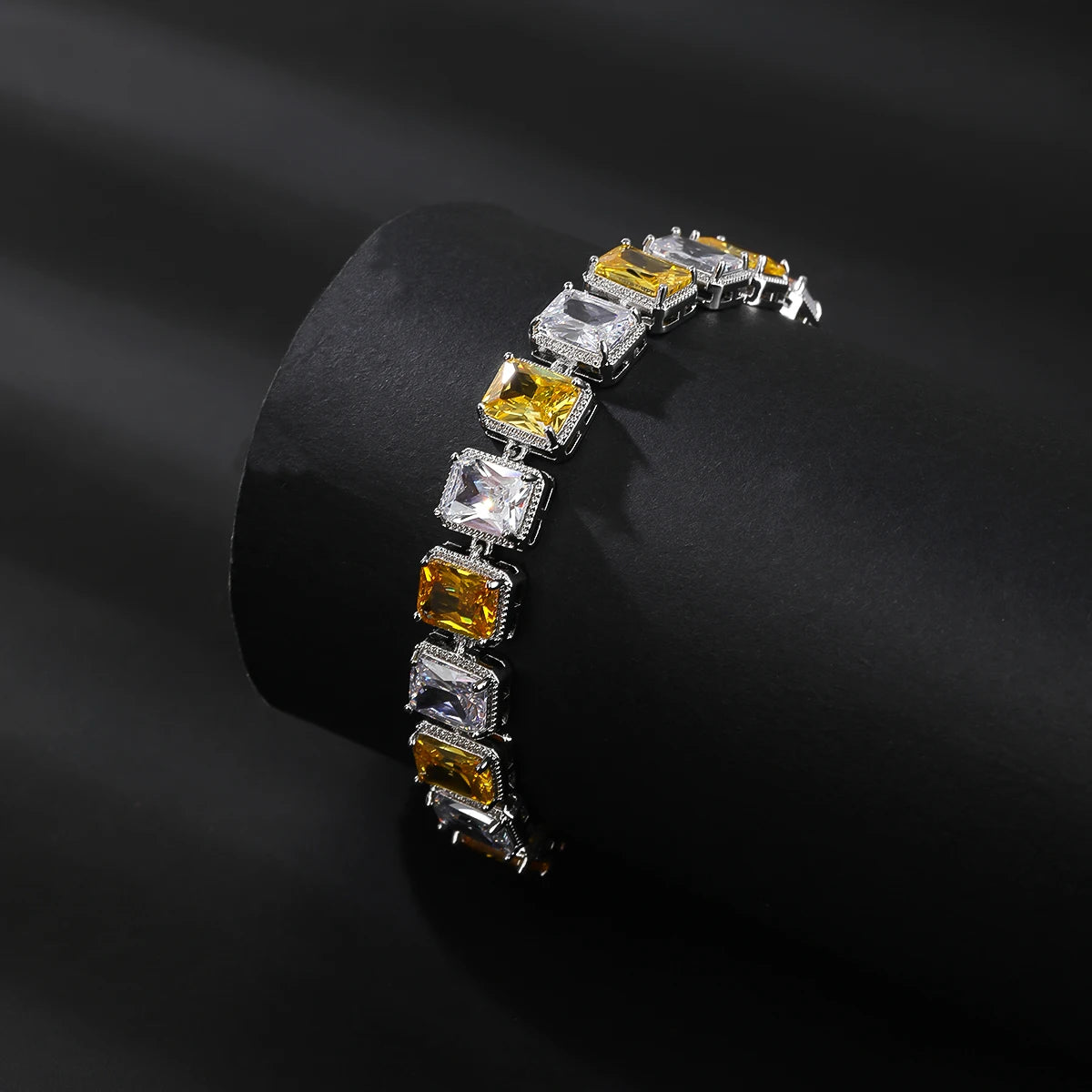 Elegant Silver Plated Square Cubic Zirconia Bracelet for Women - Red, Yellow, Green Colors - Perfect for Parties, Weddings & Special Occasions