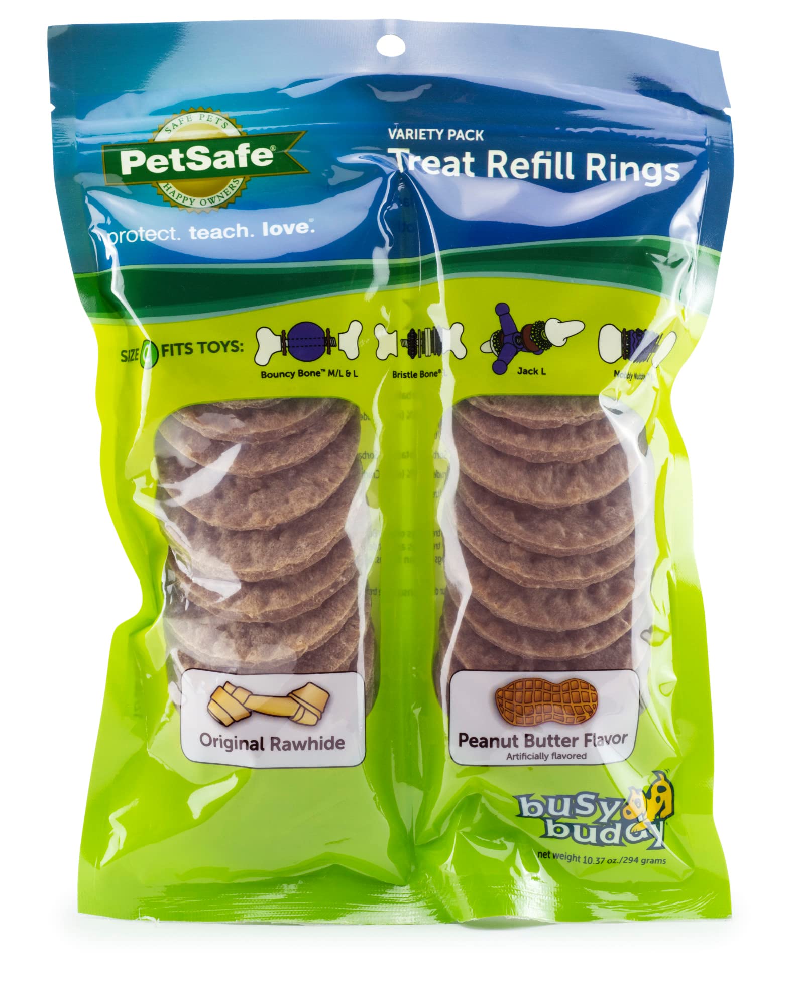 PetSafe® Rawhide Treat Ring Refills - Variety Pack Size C - Original Rawhide & Peanut Butter Flavor Dog Chew Treats - Replacement Chews for Busy Buddy Treat Ring Holding Toys - Perfect for Teething Puppies & Active Dogs