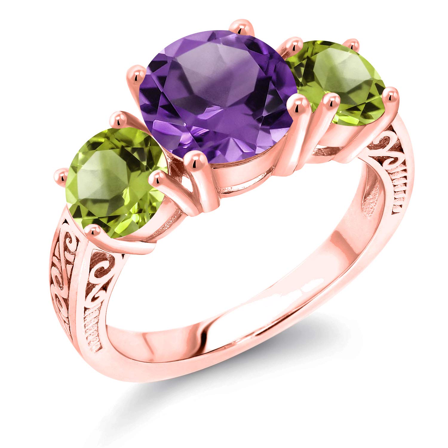 3.70 Ct Natural Purple Amethyst & Green Peridot Gemstone Ring in 18K Rose Gold Plated Sterling Silver | Elegant Birthstone Jewelry for Women | Perfect for Weddings, Anniversaries & Special Occasions