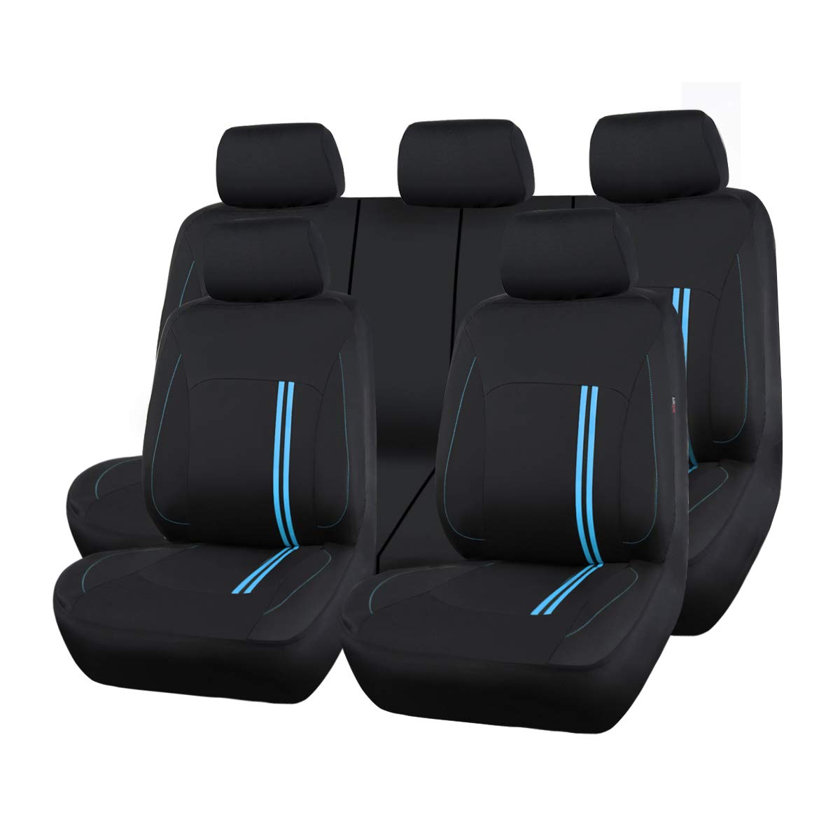 CAR PASS Sporty Universal Car Seat Cover Full Set - Airbag Compatible, Fits SUVs, Vans & Sedans (Black with Blue) - Perfect for Road Trips, Commuting & Car Protection