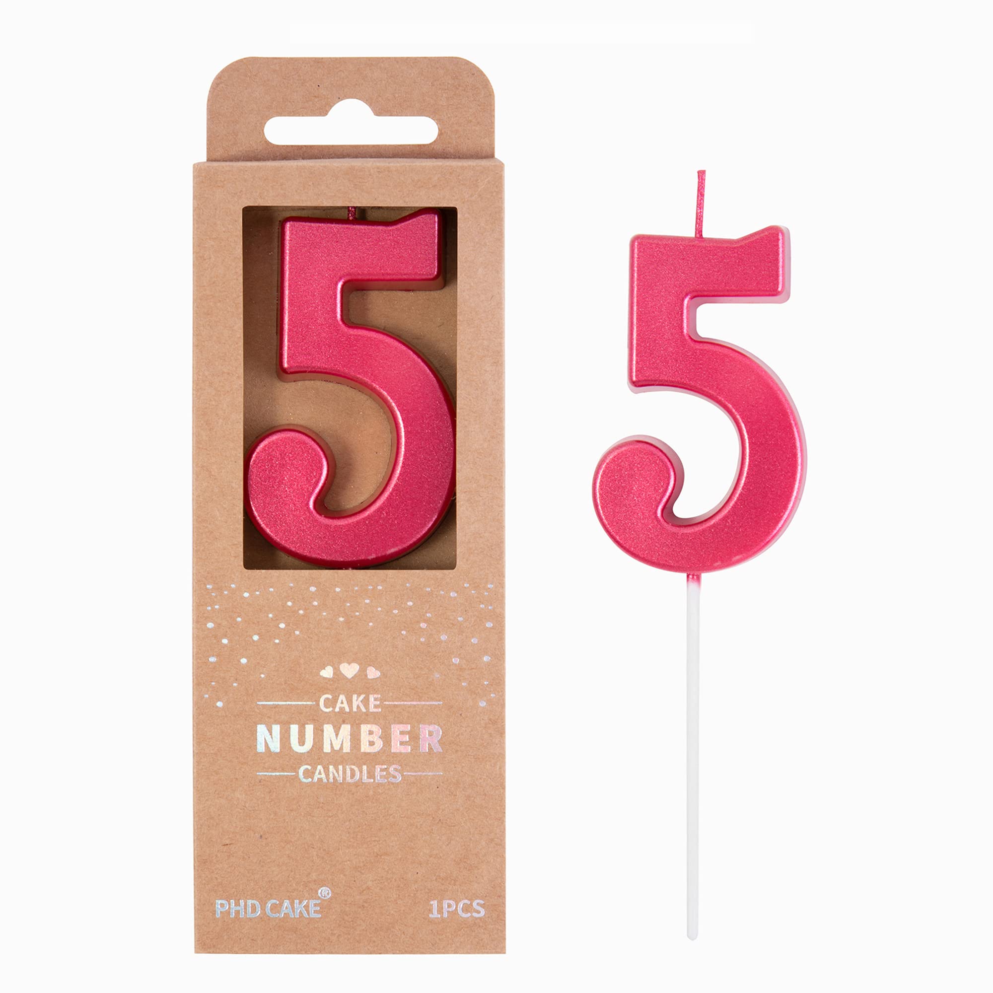PHD CAKE 2.76 Inch Modern Red Number 5 Birthday Candles - Premium Cake Toppers for Birthday Parties, Anniversaries & Celebrations