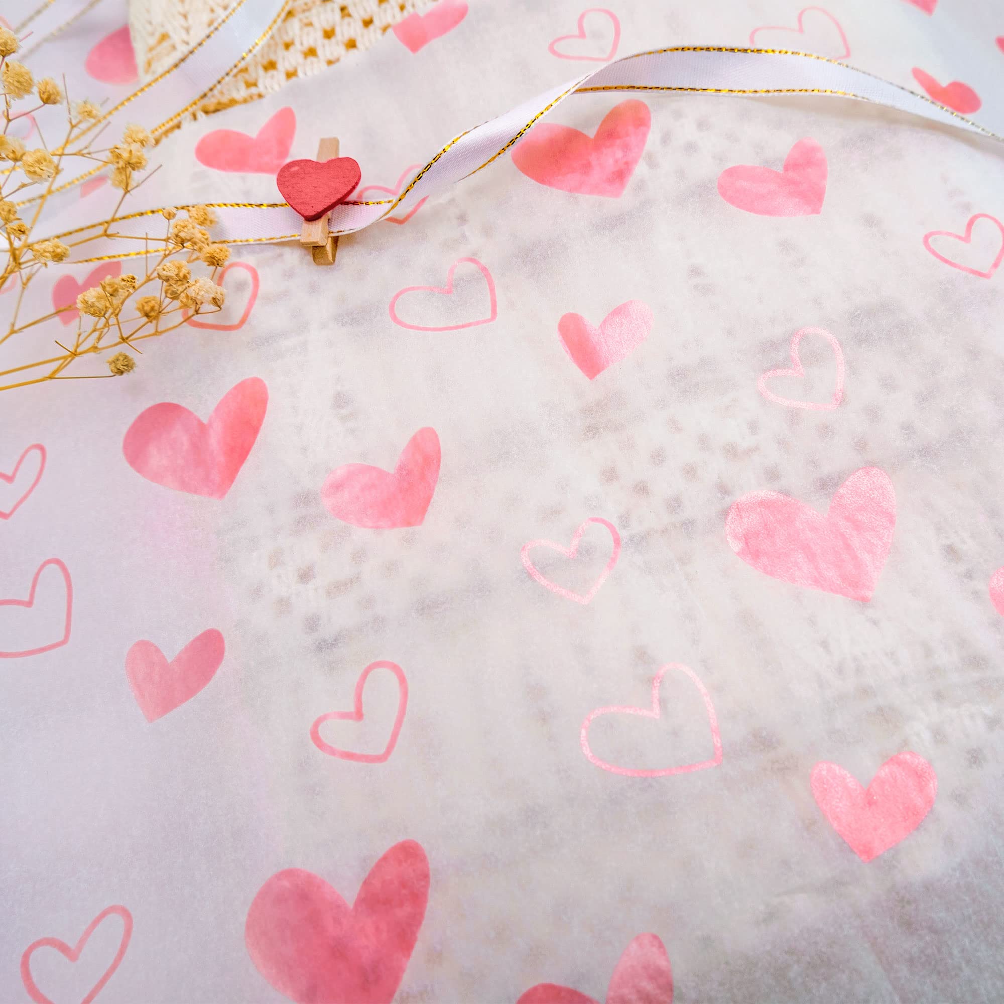 MR FIVE White with Pink Heart Tissue Paper Bulk - 20