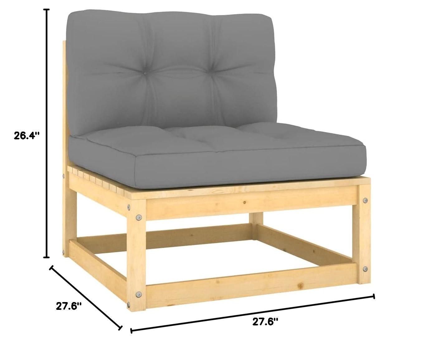 2-Piece Patio Sofa Set with Gray Cushions - Comfortable Outdoor Couch for Patio, Porch, Garden or Backyard - Solid Pinewood Furniture for Relaxing and Entertaining