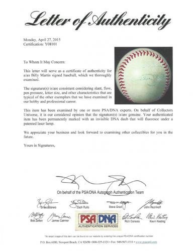 Billy Martin Autographed Official AL Baseball - New York Yankees 