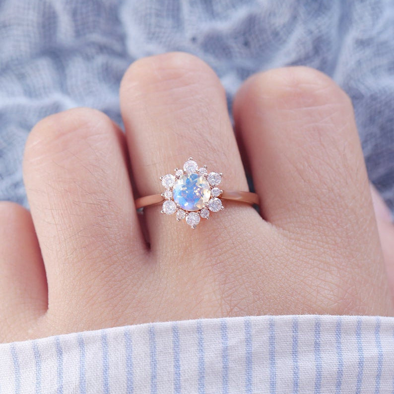 Elegant Floral Moonstone Engagement Ring for Women in Rose Gold – Perfect for Proposals, Weddings & Anniversary Gifts