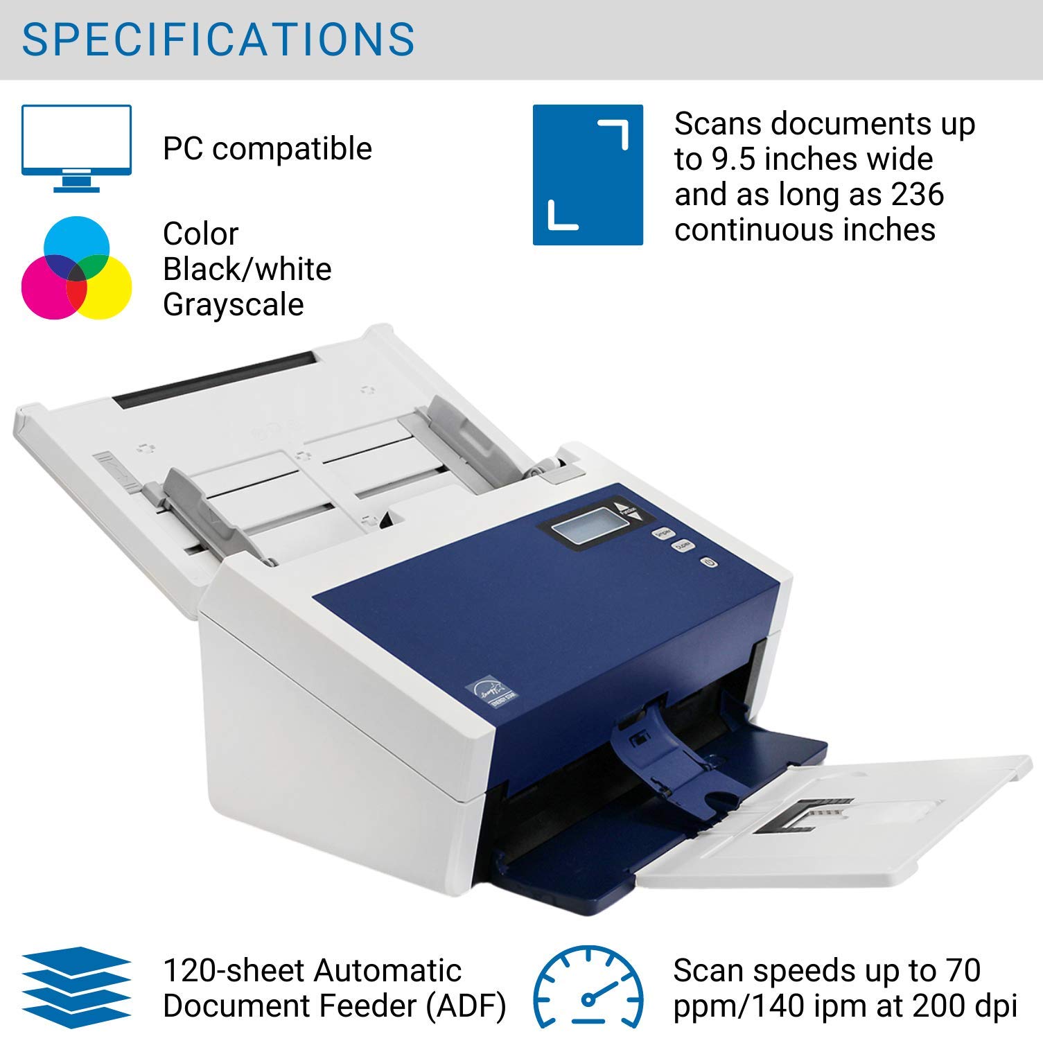Xerox DocuMate 6460 Duplex Document Scanner with Automatic Feeder - High-Speed PC Scanning for Office, Home & Business Document Digitization