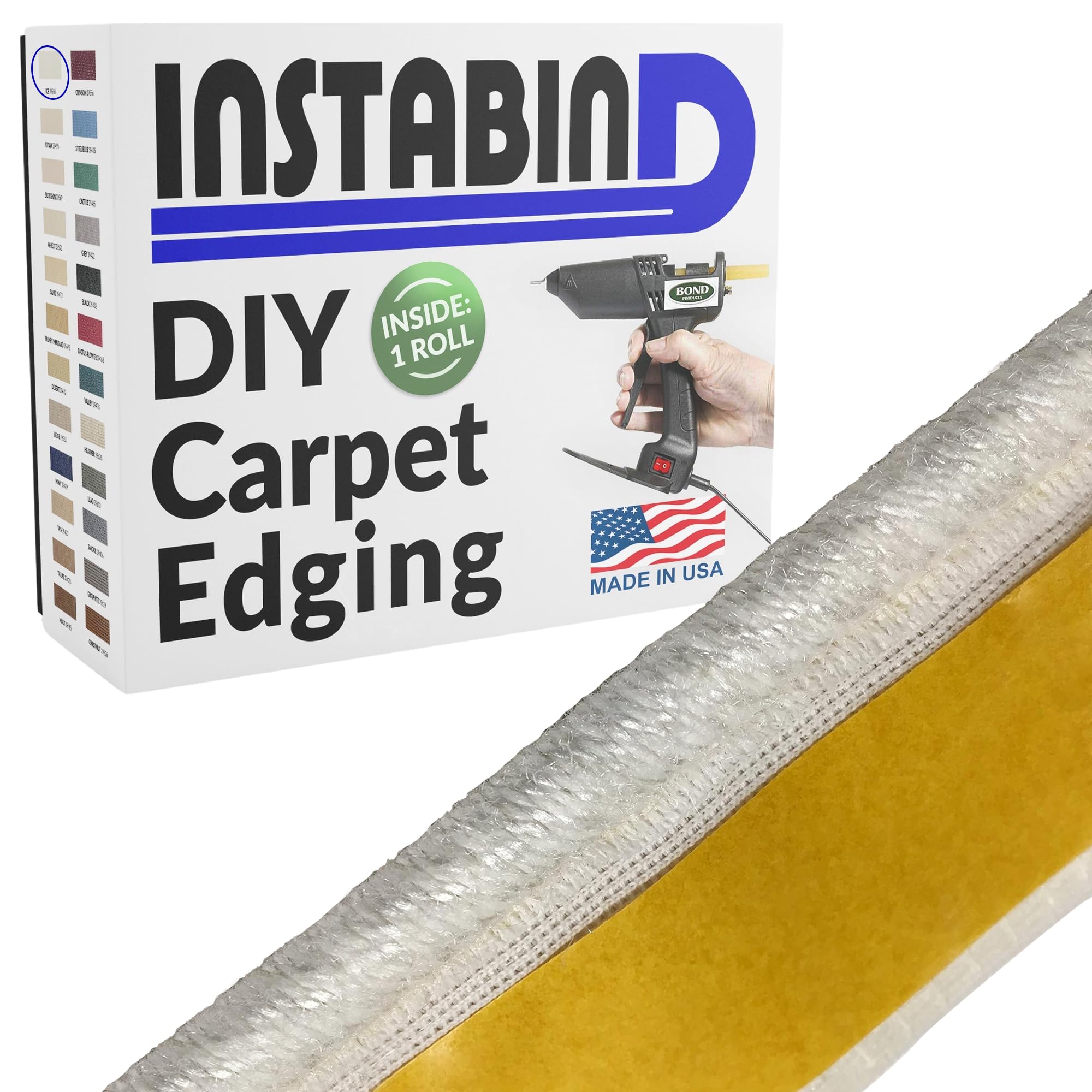 Instabind Carpet Binding Tape - 54 Foot Self-Adhesive Edge Binding Roll for Area Rugs & Carpets | Durable Synthetic Serge Style for Finishing, Edging & Trim | Perfect for Home Decor, DIY Projects & Rug Repair (Ice Color)