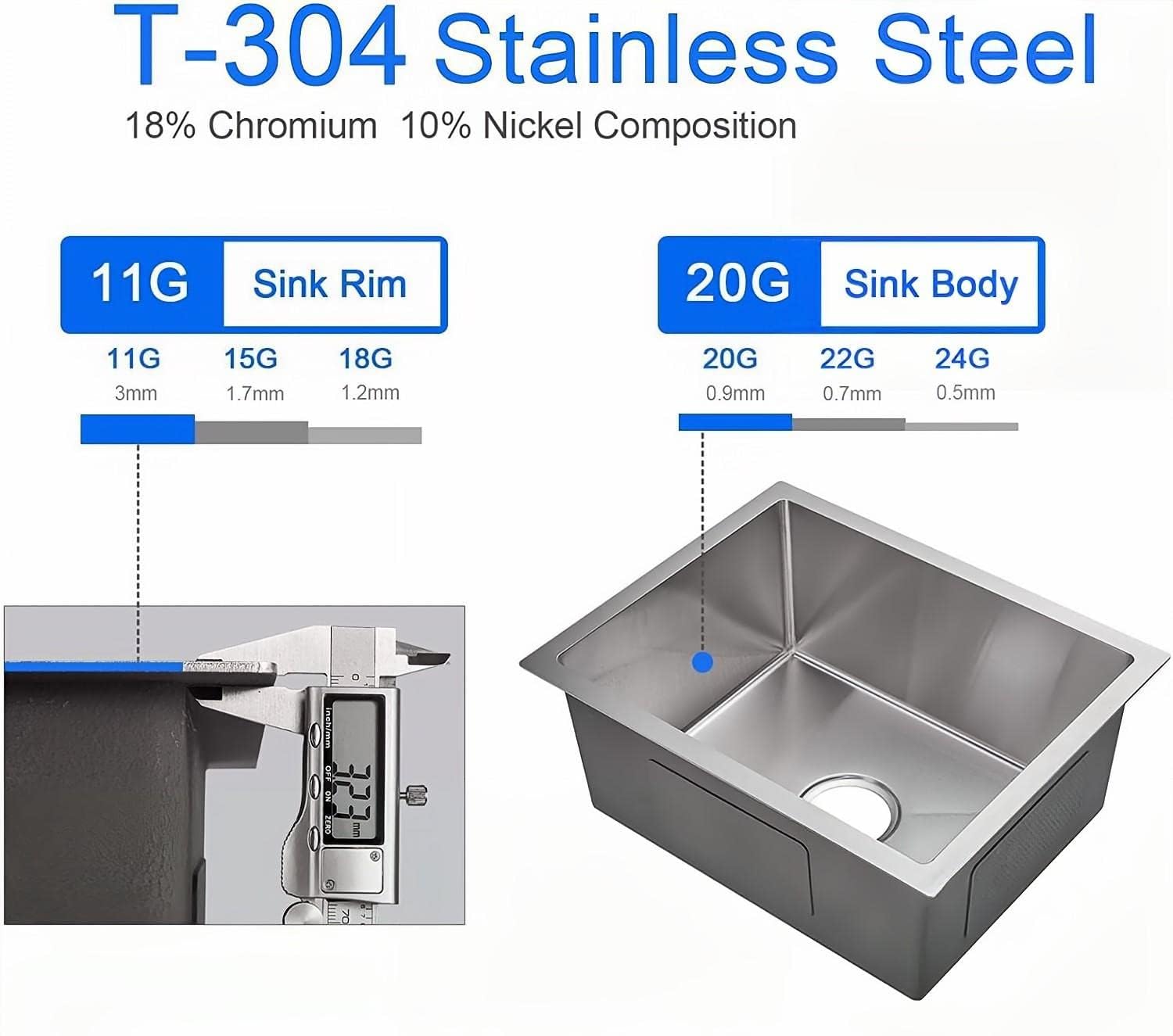 MESIDA 13 Inch Single Bowl Undermount Stainless Steel Kitchen Sink - SUS304 Grade, 13 x 15 x 8 Inches - Perfect for Small Kitchens, Apartments & RV Use