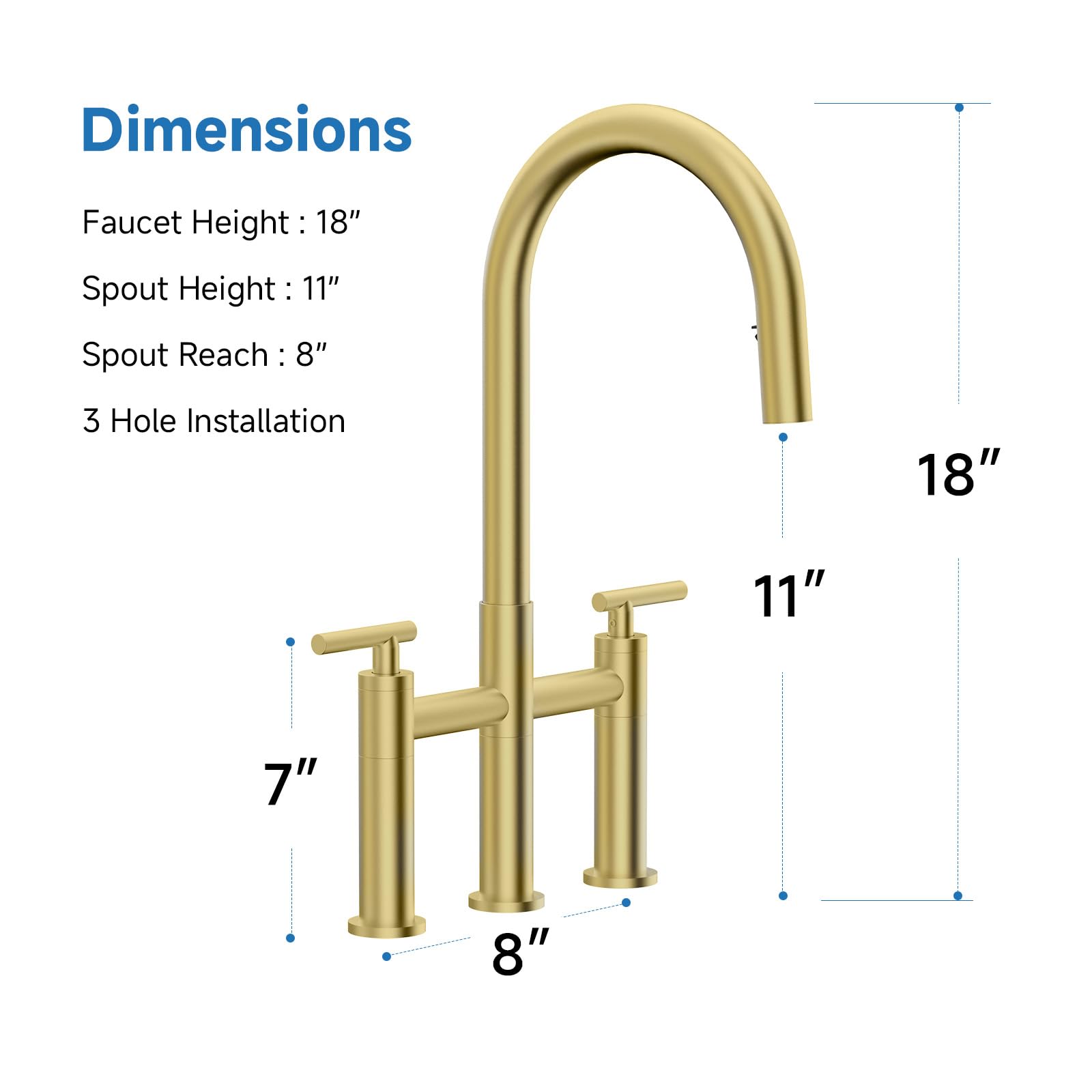 ARRISEA Brushed Gold Bridge Kitchen Faucet - 3 Hole, Pull Down Sprayer for Farmhouse Sinks