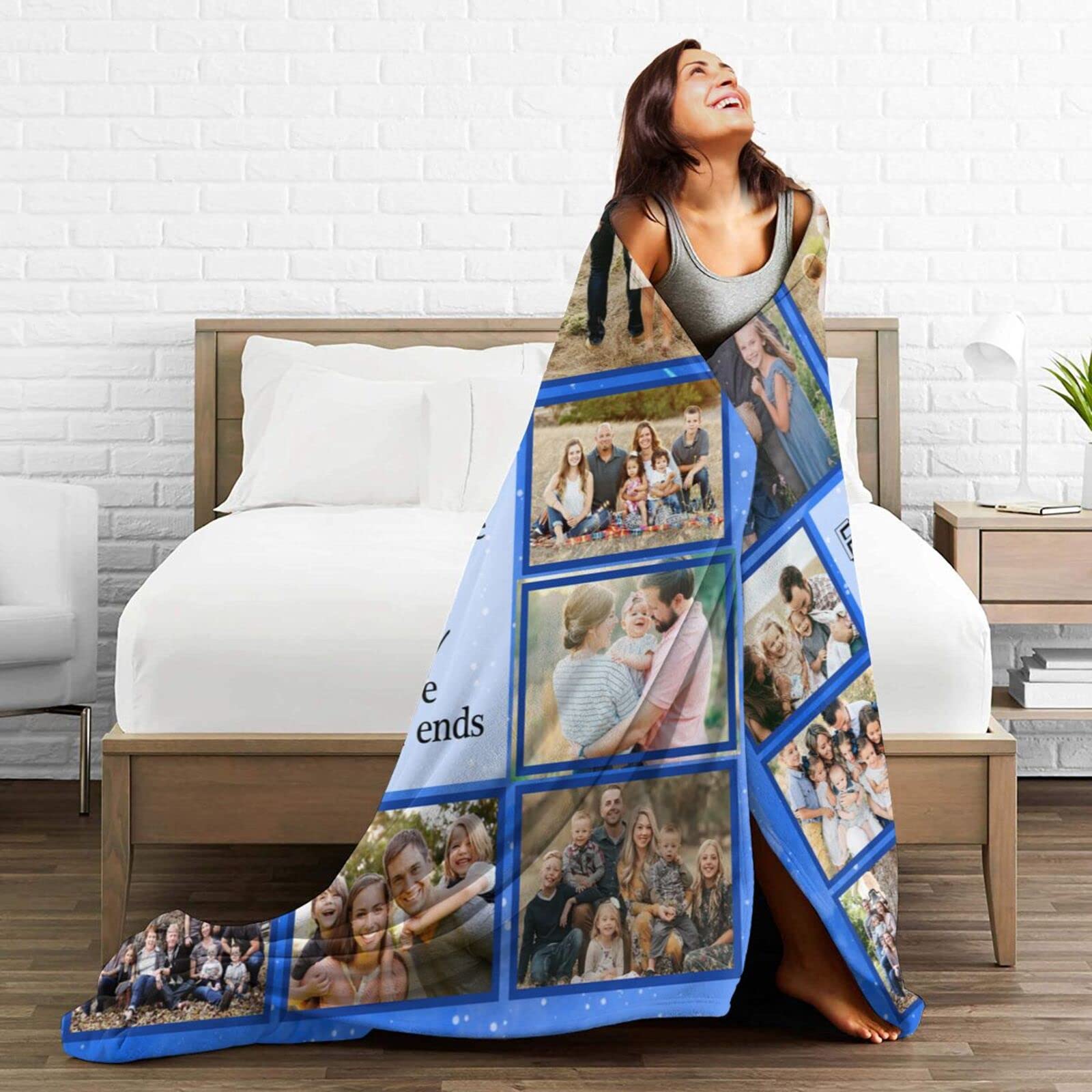 Custom Photo Blanket - Personalized Family Blanket with Photos & Text, Unique Gift for Son & Daughter from Mom | Birthday, Anniversary, Christmas Gift | Cozy Home Decor & Keepsake for Loved Ones