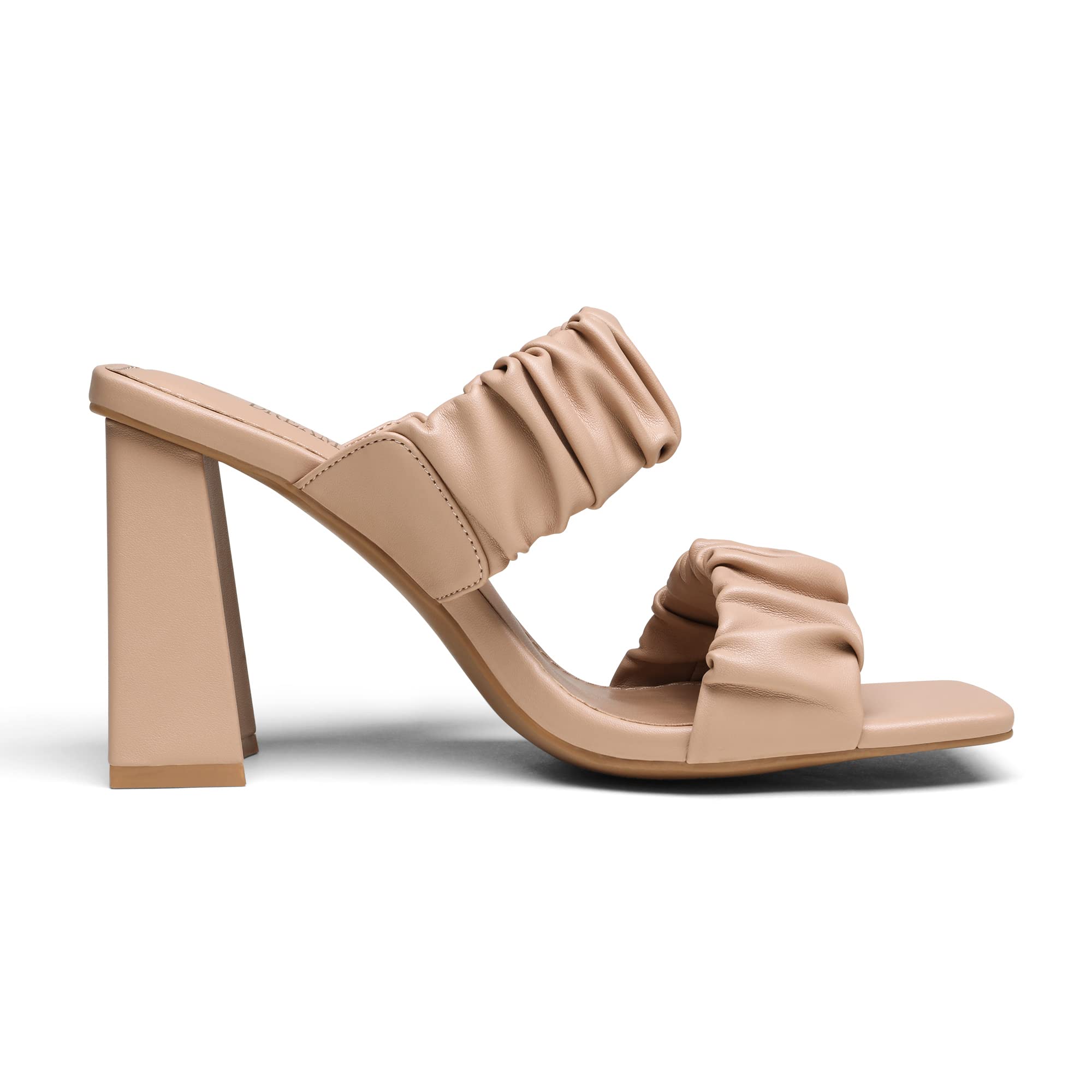 DREAM PAIRS Women's Chunky Block Heels - Square Toe Slip On Mules with Open-Toe Strap | Comfortable Pumps Sandals for Party, Wedding & Office Wear