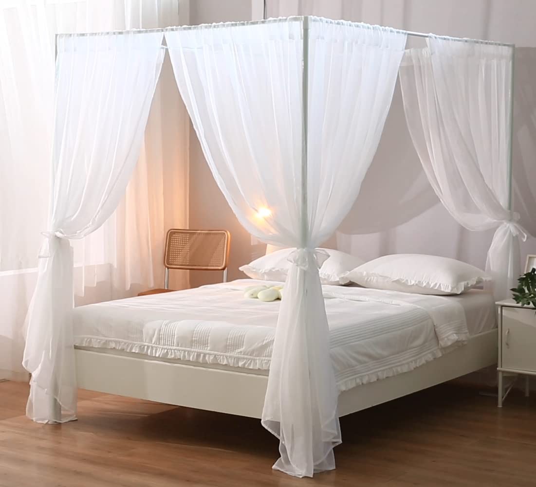 White Canopy Bed Curtain for Queen Size Bed - Soft Sheer Bed Canopy Scarf for Girls & Adults (Full/Queen, White) | Romantic Bedroom Decor, Boho Chic Wedding, Nursery Canopy for Baby Girls