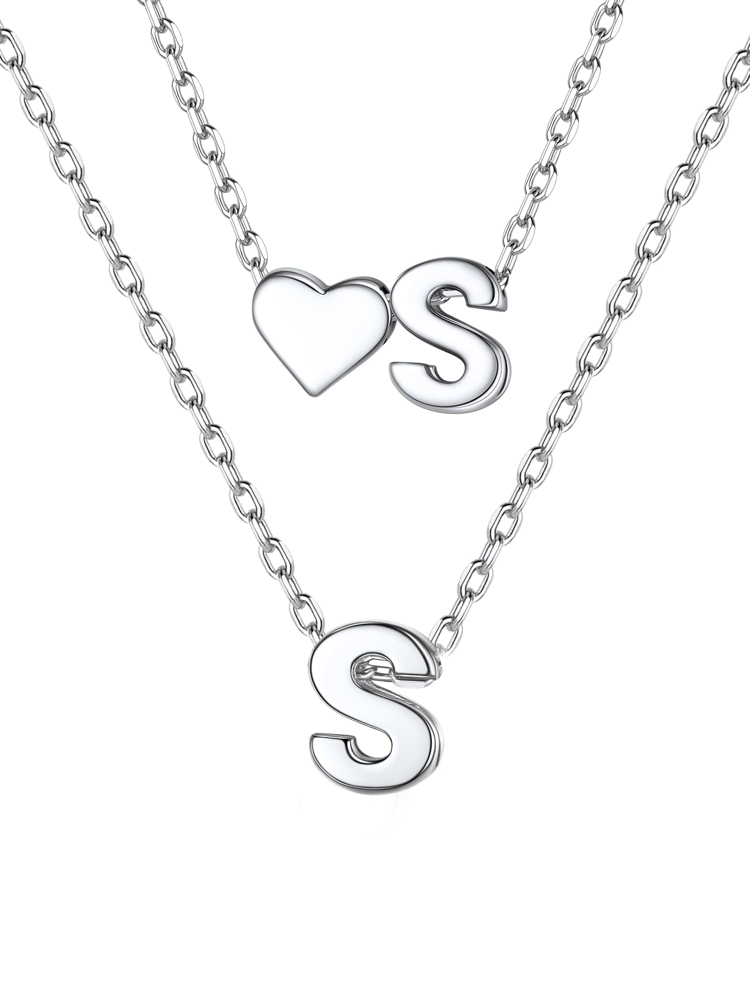 ChicSilver 925 Sterling Silver Initial Necklace Jewelry Set for Women - Dainty Personalized Letter Necklace & Heart Pendant Necklace Gift Set with Elegant Gift Box | Perfect for Birthdays, Anniversaries, Valentine's Day & Everyday Wear