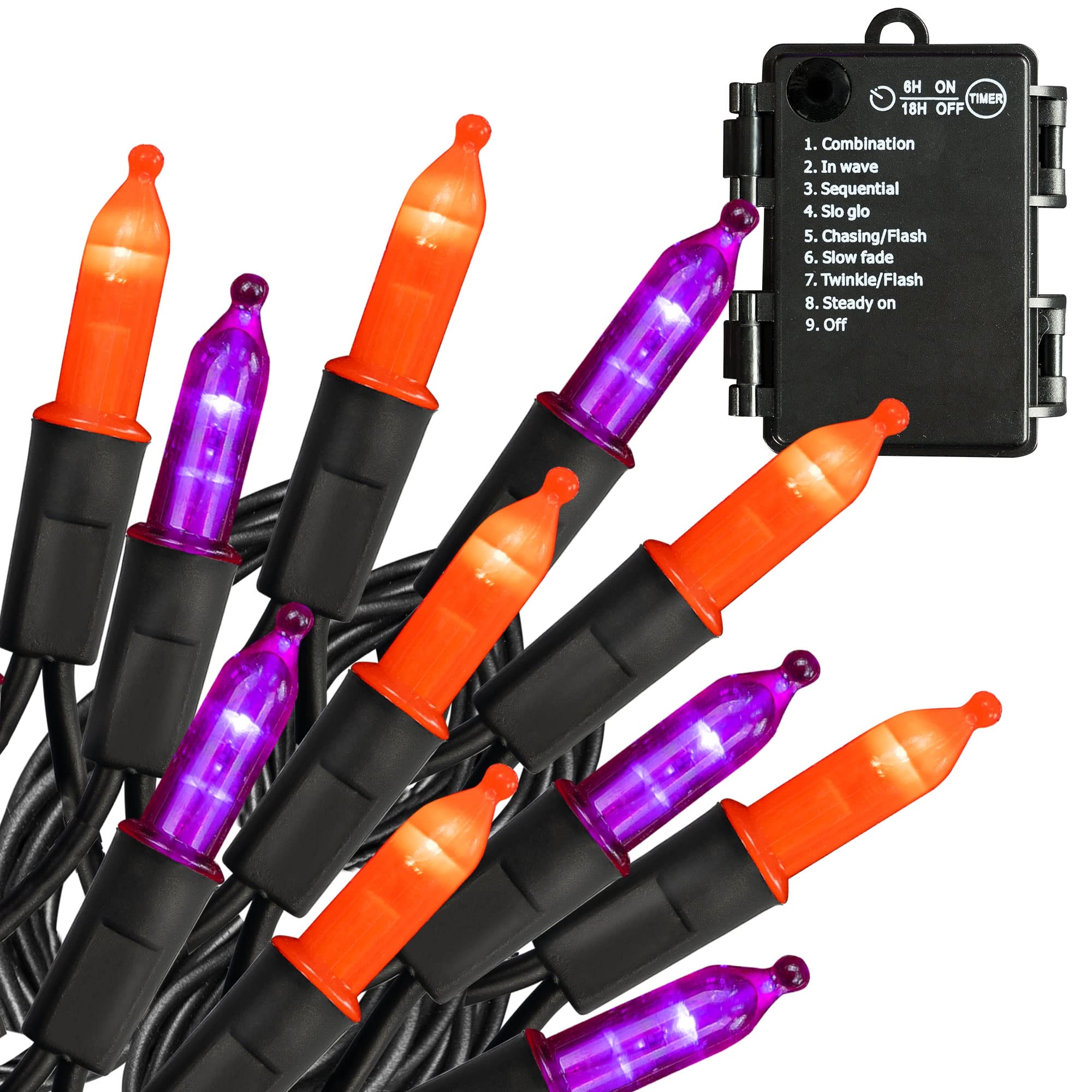 NEROSUN 50 LED 16FT Halloween Mini String Lights - Waterproof Battery Operated Fairy Lights with 8 Modes for Indoor Outdoor Garden Party Decorations (Purple & Orange, 1 Pack) - Perfect for Halloween, Christmas, Weddings, and Home Decor