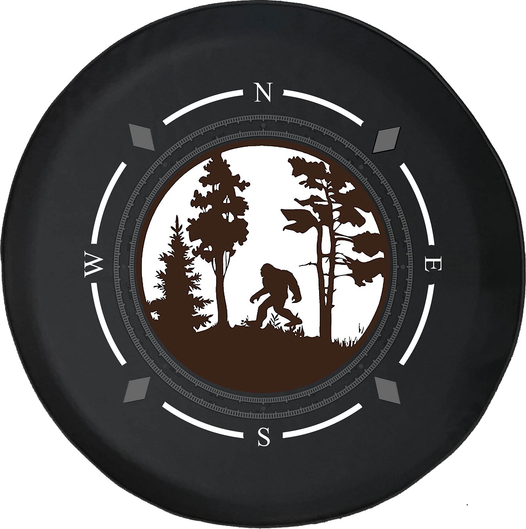 American Unlimited Spare Tire Cover with Compass & Bigfoot Forest Design - Universal Fit for SUVs, Trailers, RVs & Most Vehicles | Durable Wheel Protection for Off-Road Adventures & Camping Trips