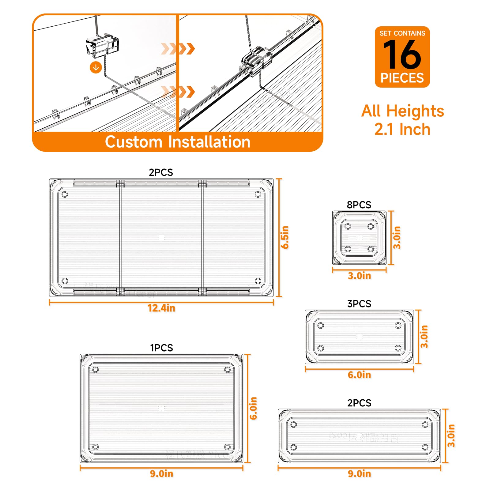 16-Piece Clear Plastic Drawer Organizer Set - 5 Adjustable Sizes for Bathroom Vanity, Makeup & Kitchen Utensils | Home Storage Solution for Cosmetics, Jewelry, Office Supplies & Small Items