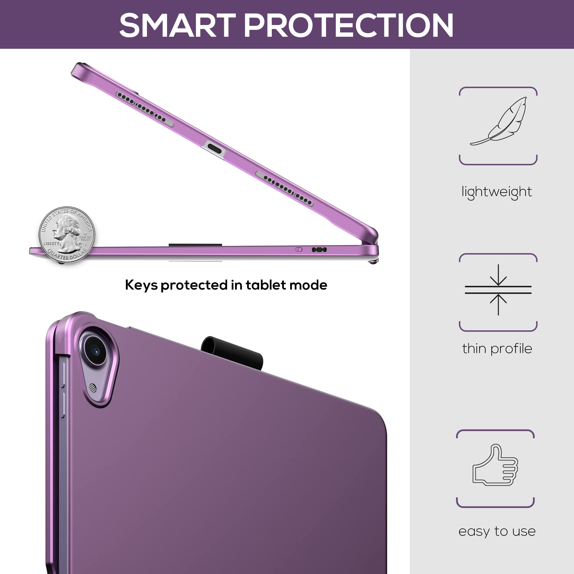 360° Rotatable Touch Keyboard Case with Trackpad for iPad Air 11-inch (M3 2025/M2 2024) - Wireless Backlit Keyboard with 11 Color Options & Pencil Holder - Compatible with iPad Air 5th & 4th Gen (Purple) - Perfect for Work, Study & Creative Projects