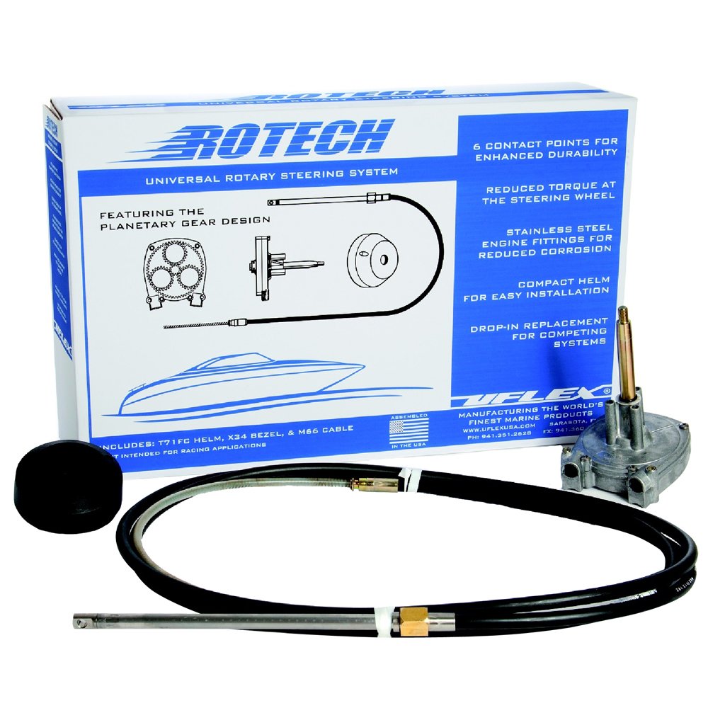 UFlex Rotech 11' Rotary Steering Package - Marine Boat Steering Cable, Bezel & Helm | Perfect for Boating, Fishing & Water Sports