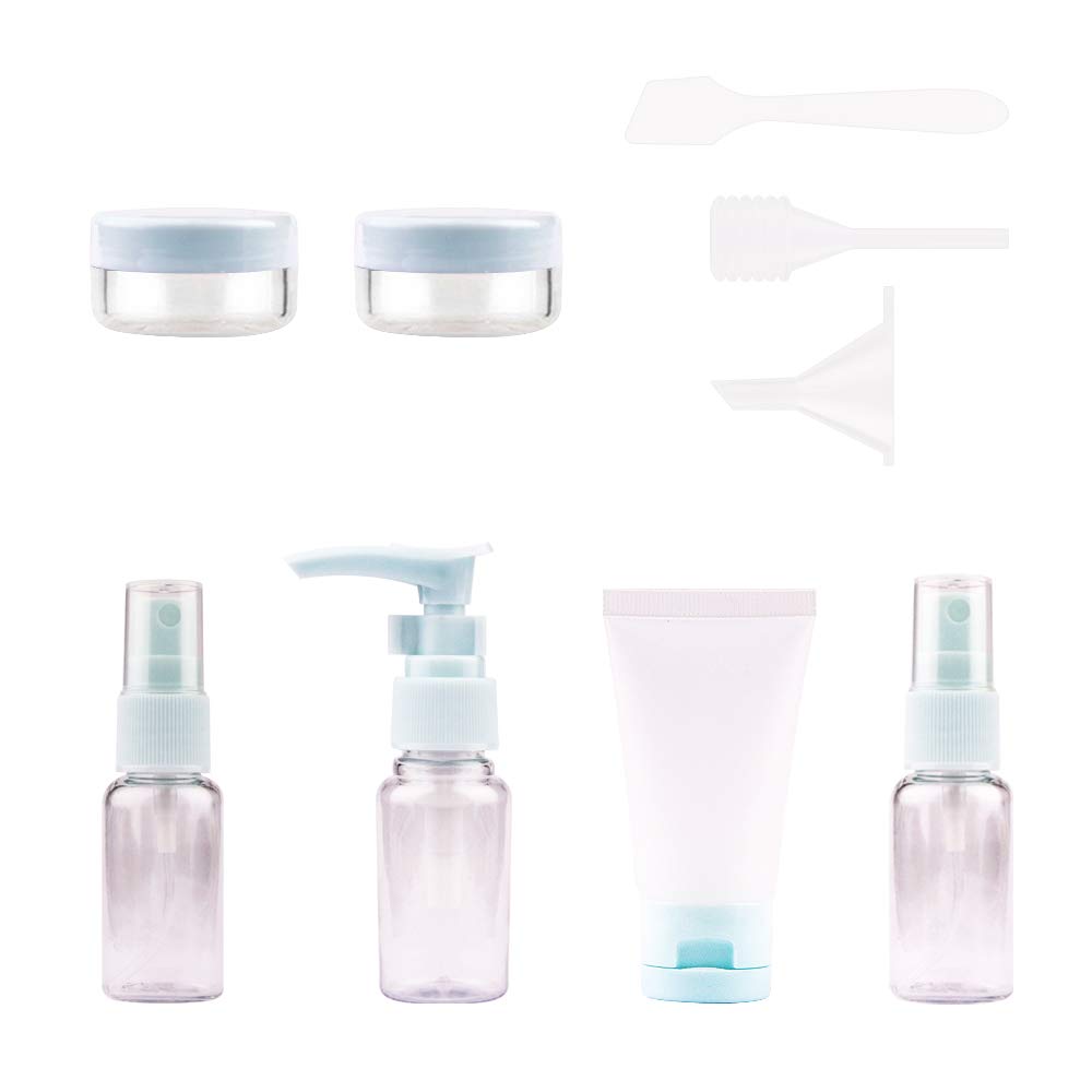 Laiking 9-Piece Travel Bottle Set - Leak-Proof Plastic Mini Spray Bottles & Toiletries Containers for Cosmetic, Shampoo, Lotion (Blue) with Storage Bag - Perfect for Air Travel, Gym, Camping & Vacation Essentials