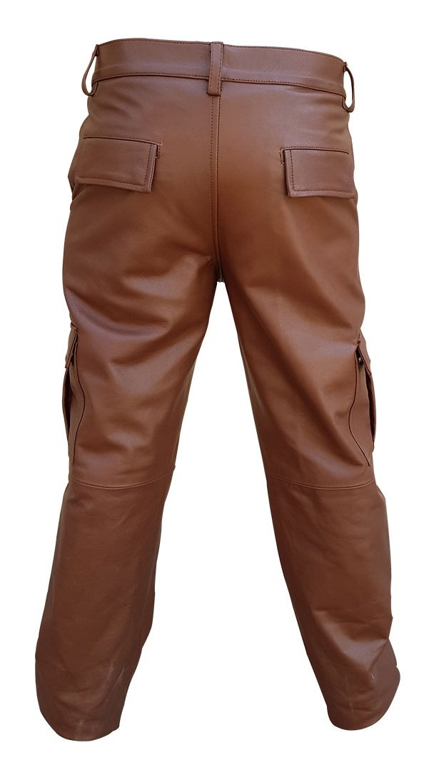 Men's Genuine Brown Cow Leather Cargo Pants - 6 Pocket Utility Jeans with Full Lining | Durable Workwear & Outdoor Adventure Pants