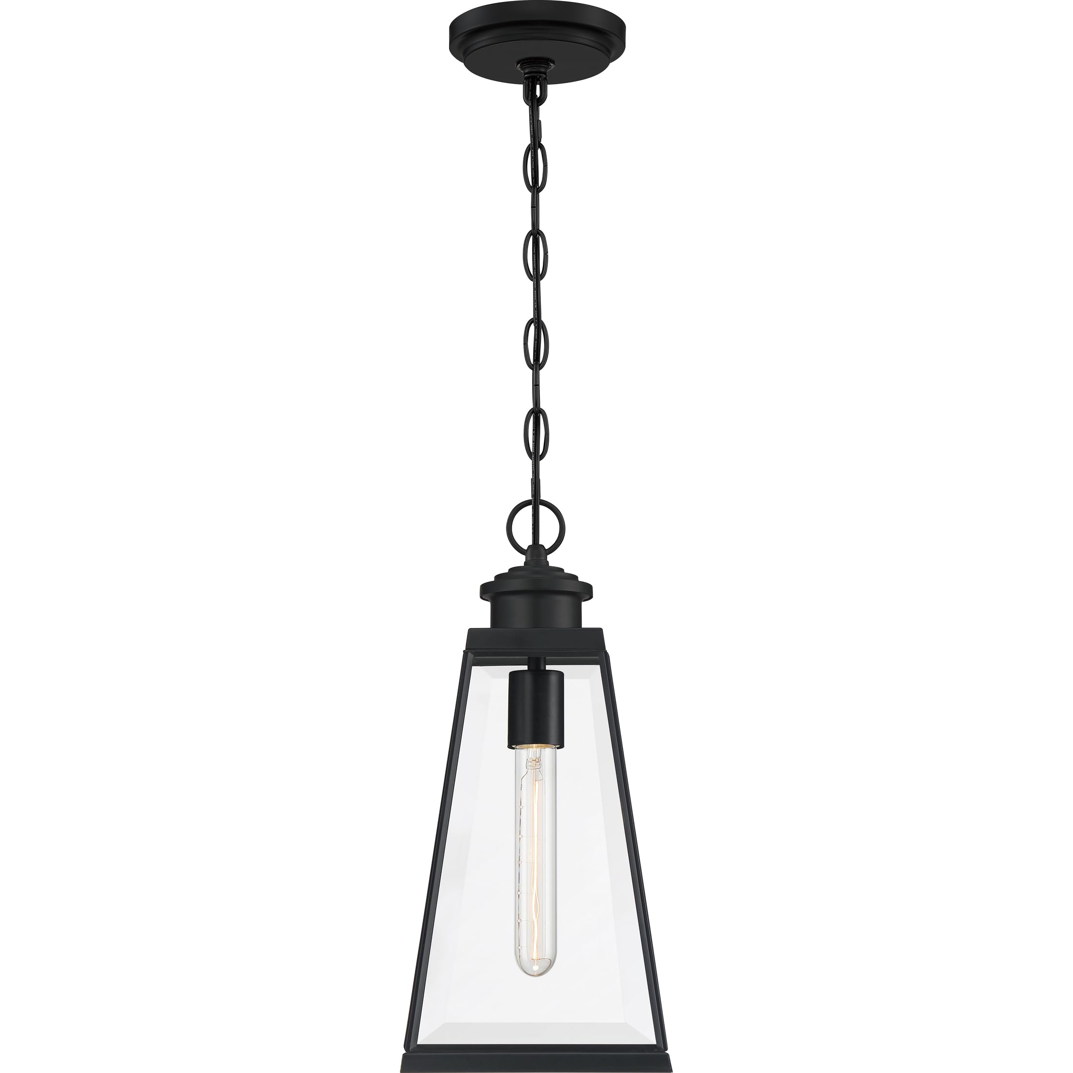 Quoizel Paxton 1-Light Matte Black Outdoor Hanging Lantern - Weatherproof Porch Light for Patio, Garden & Entryway - Modern Exterior Lighting Fixture