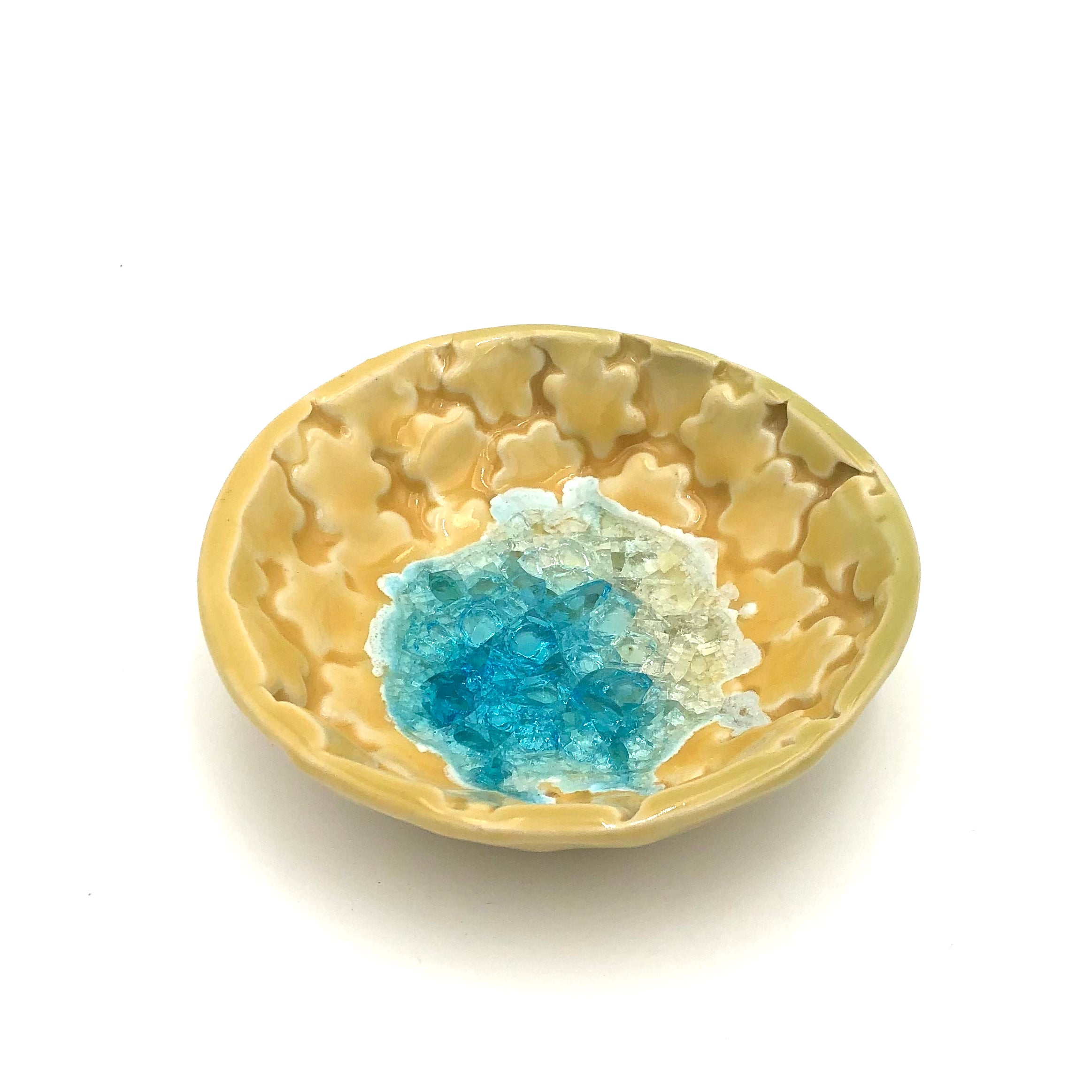 Cathy Broski Ceramic Jewelry Bowl with Glass Bottom - Elegant Storage for Rings, Earrings & Necklaces - Perfect for Dresser, Vanity & Bathroom Organization (Assorted Designs)