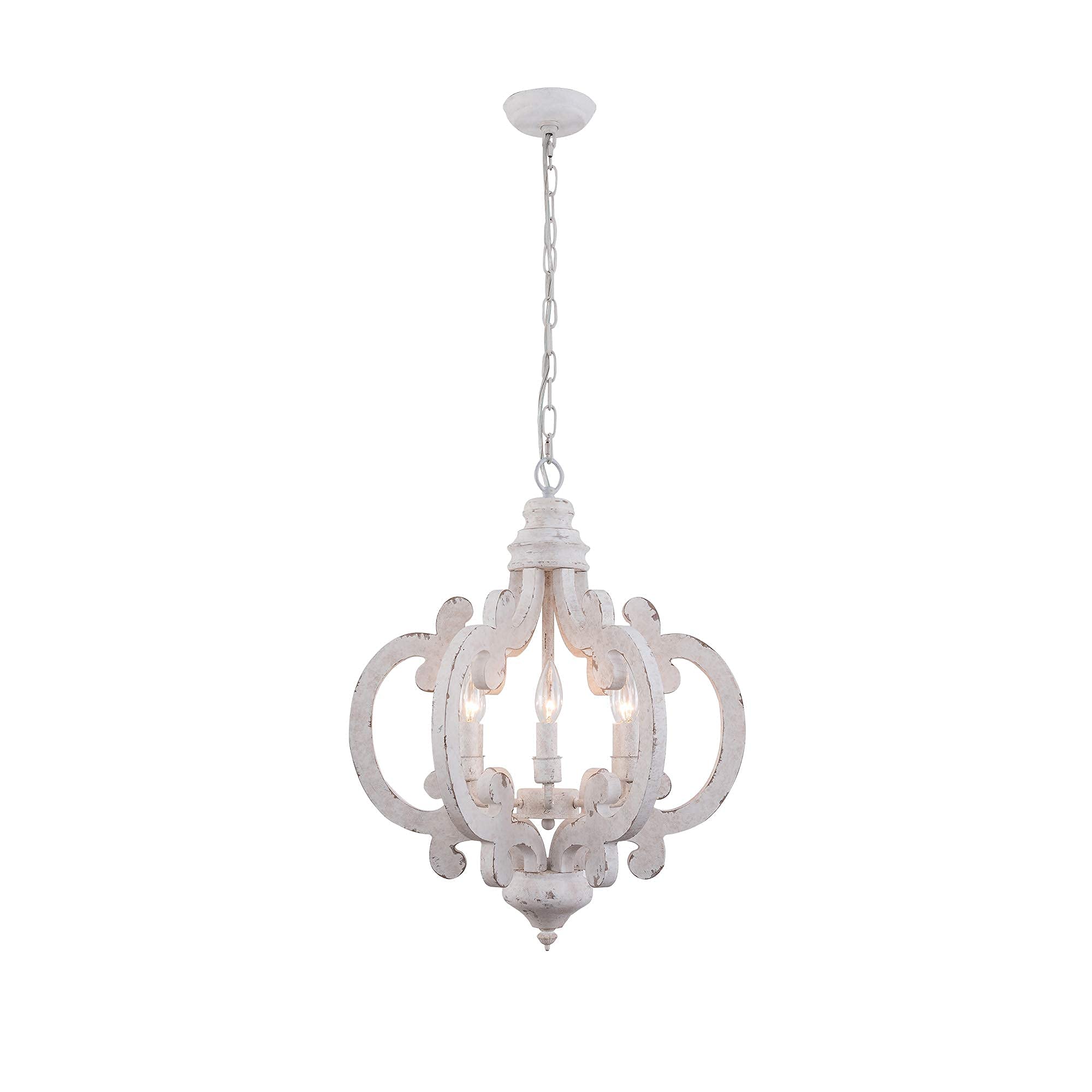 Rustic Farmhouse Wood Chandelier - 6-Light White Dining Room Pendant Light for Kitchen Island, Hallway, Foyer & Farmhouse Decor | Perfect for Dining Table, Entryway & Rustic Home Lighting