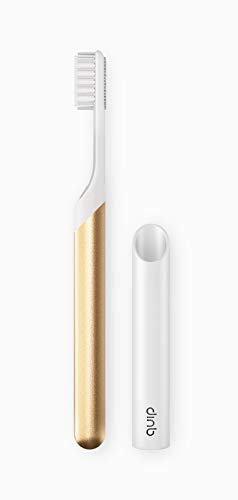 Gold Quip Electric Toothbrush - Rechargeable Sonic Toothbrush with Gold Metal Handle, Travel Case & 3 Brush Heads - Perfect for Home, Travel & Gifting (Frustration Free Packaging)