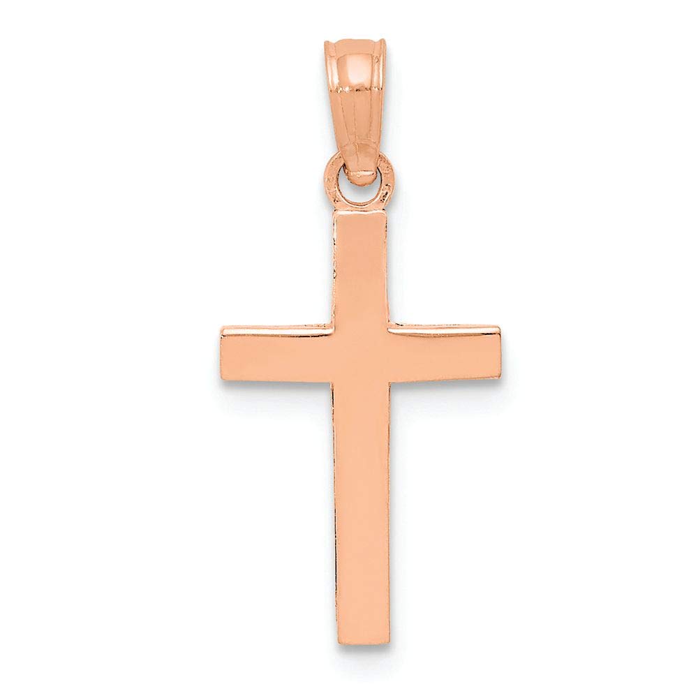 14K Rose Gold Beveled Cross Charm with Square Tips - Elegant Religious Jewelry for Women, Perfect for Gifts, Everyday Wear & Special Occasions